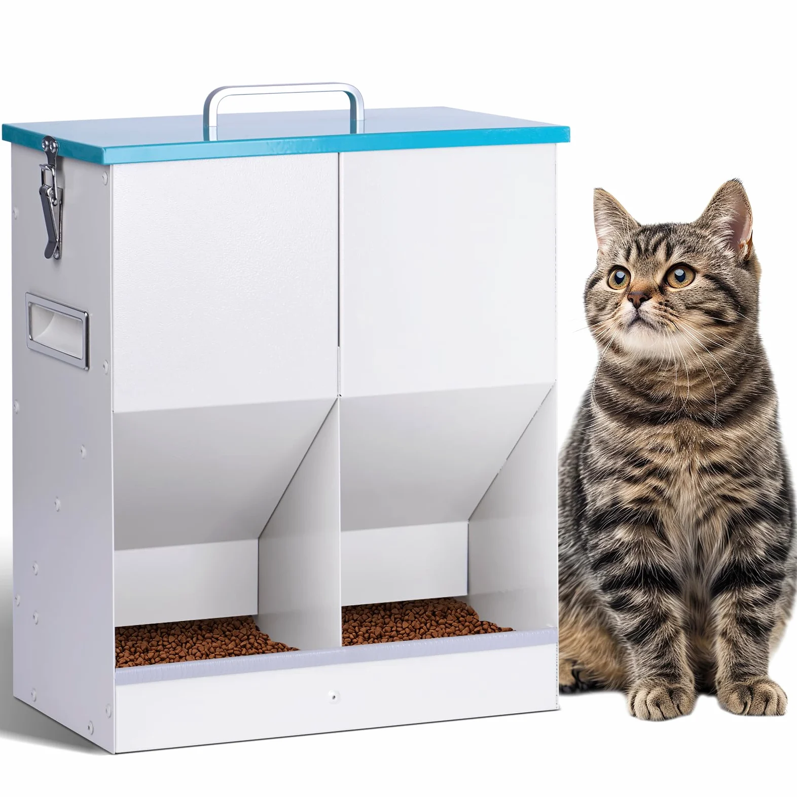 Distributeur Croquettes Chat Automatique pour 2 Chats 10L Distributeur de Nourriture Sèche pour Chiens Métal Mangeoire pour Chats et Chiens