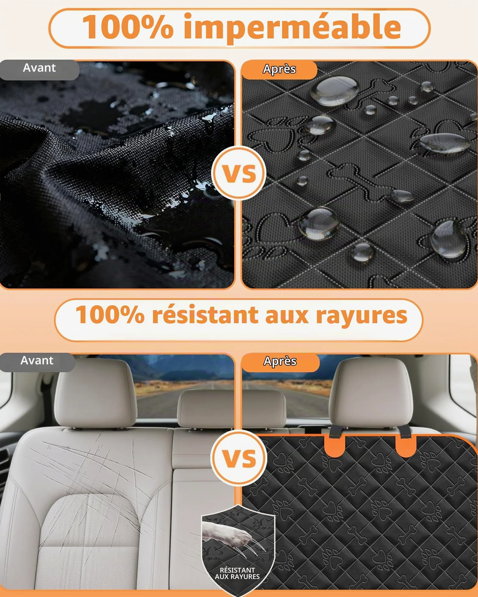 Fond Rigide Protection Voiture Chien Extension Housse Voiture Chien Aux Rayures Imperméable Protection Voiture Chien Siege Arriere avec Ceinture Convient à la Plupart des Voitures SUV Camions