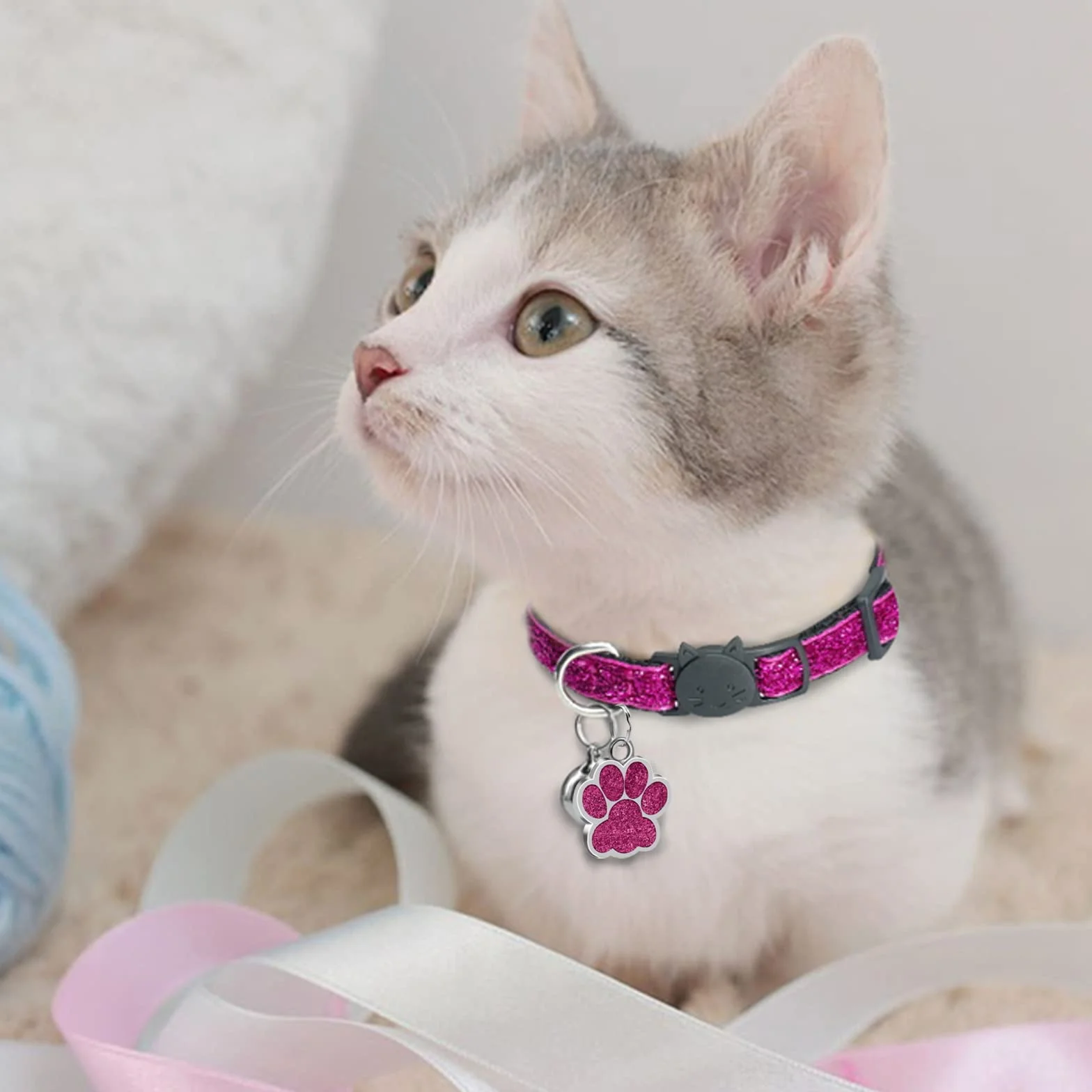 Collier Chat Personnalisable avec Médaille Gravée Anti Étranglement, Boucle Sécurité Réglable Rose