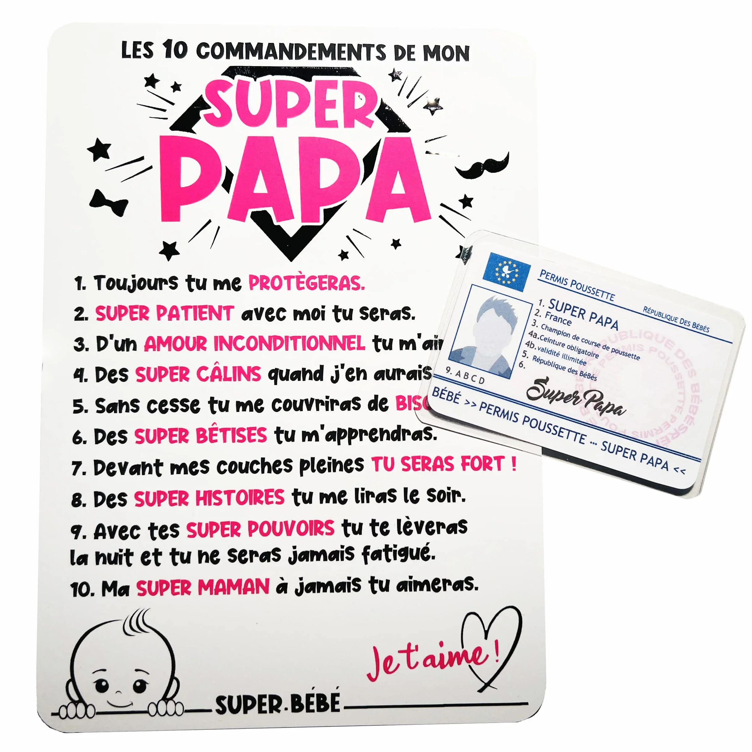 Boite à Papa 10 Commandements Rose Permis Poussette