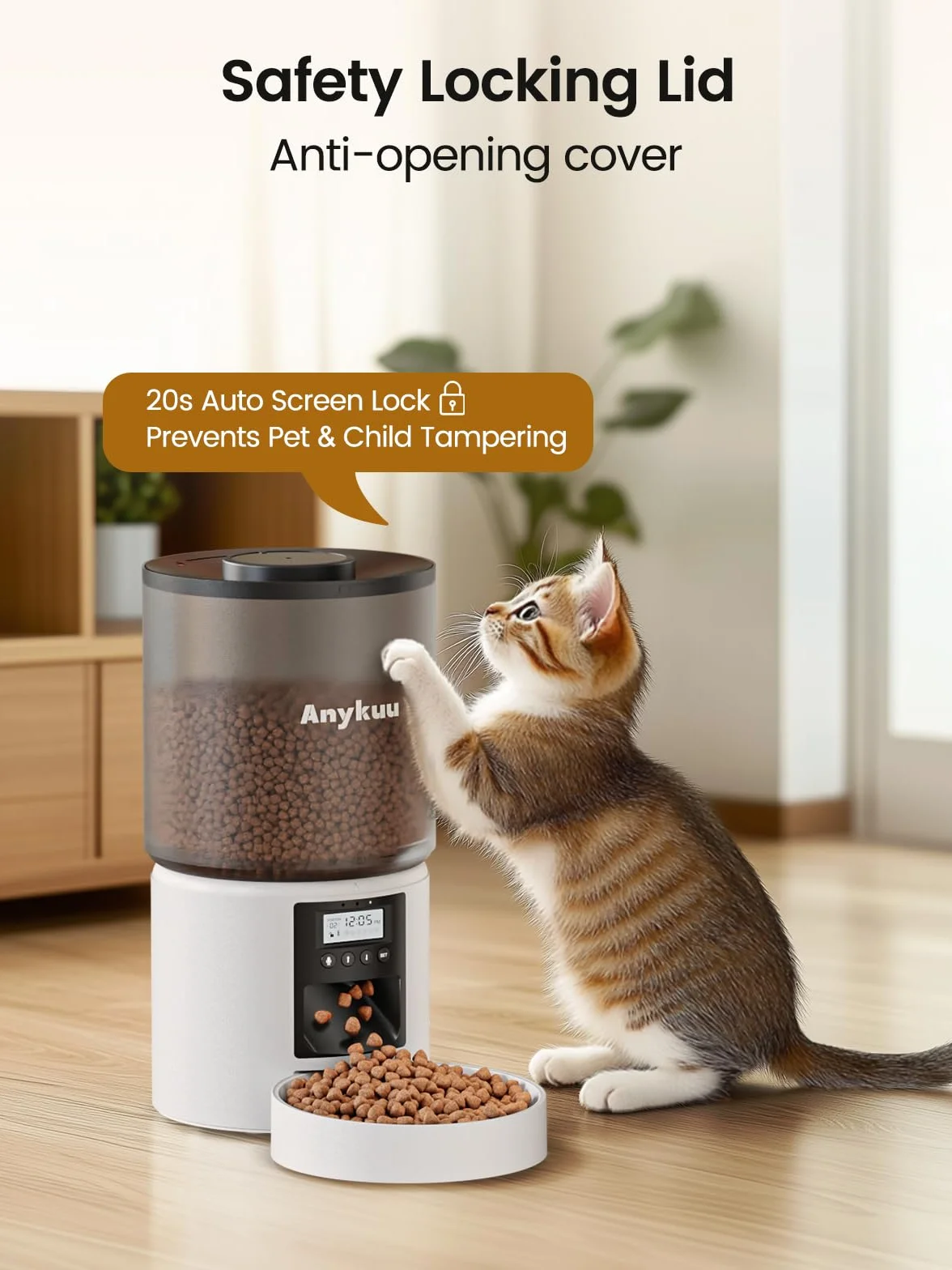 Distributeur Croquettes Chat Automatique 4L Fonction Vocale 10s 6 Repas Minuterie Programmable
