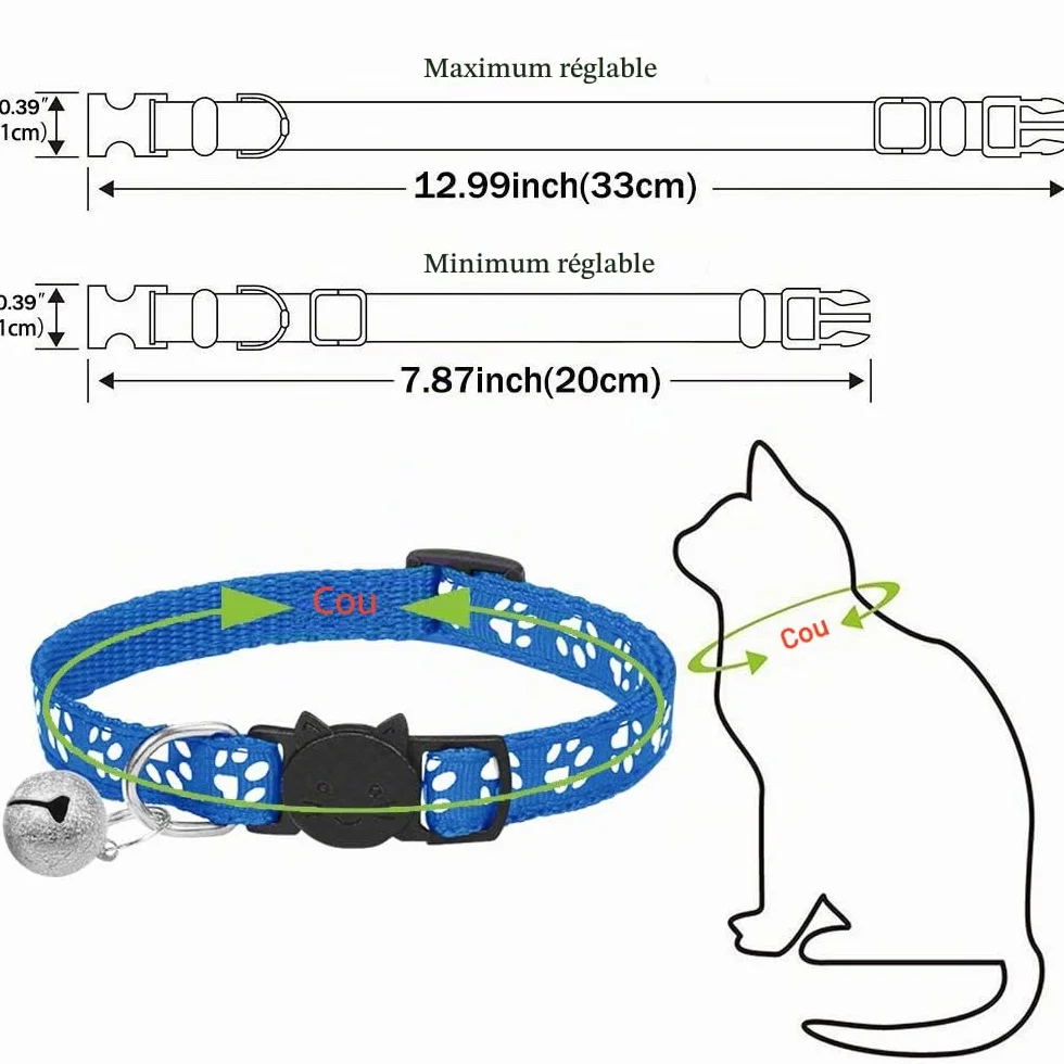 PetGens Collier Chats Anti Étranglement Réglable Réfléchissant avec Clochette et Boucle de Sécurité, Libération Rapide 12 Pièces Kit