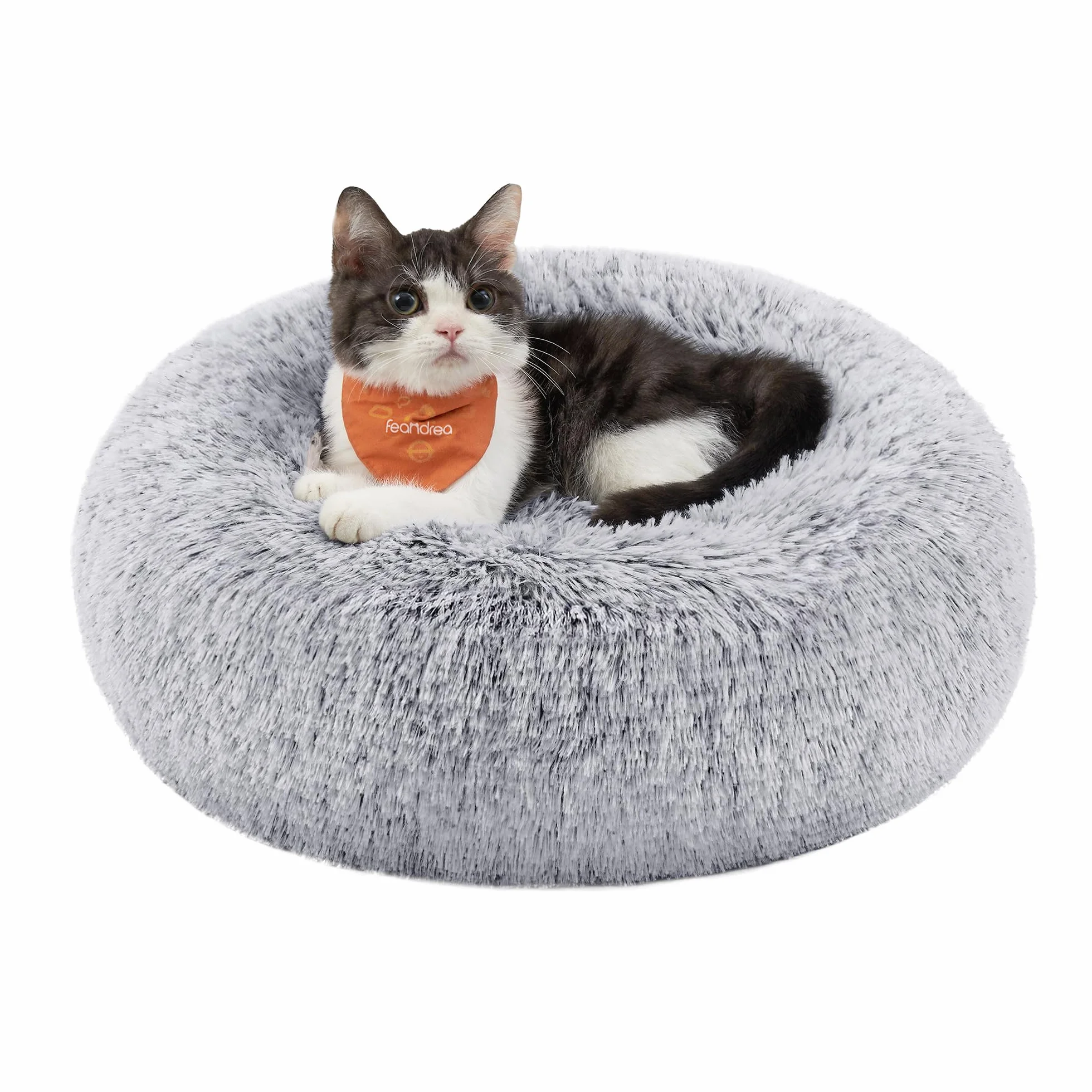Feandrea Panier pour Chien Lit Ronde Forme Beignet Canapé Coussin Amovible Lavable Tissu Peluche Doux Ø40 cm Gris Ombré