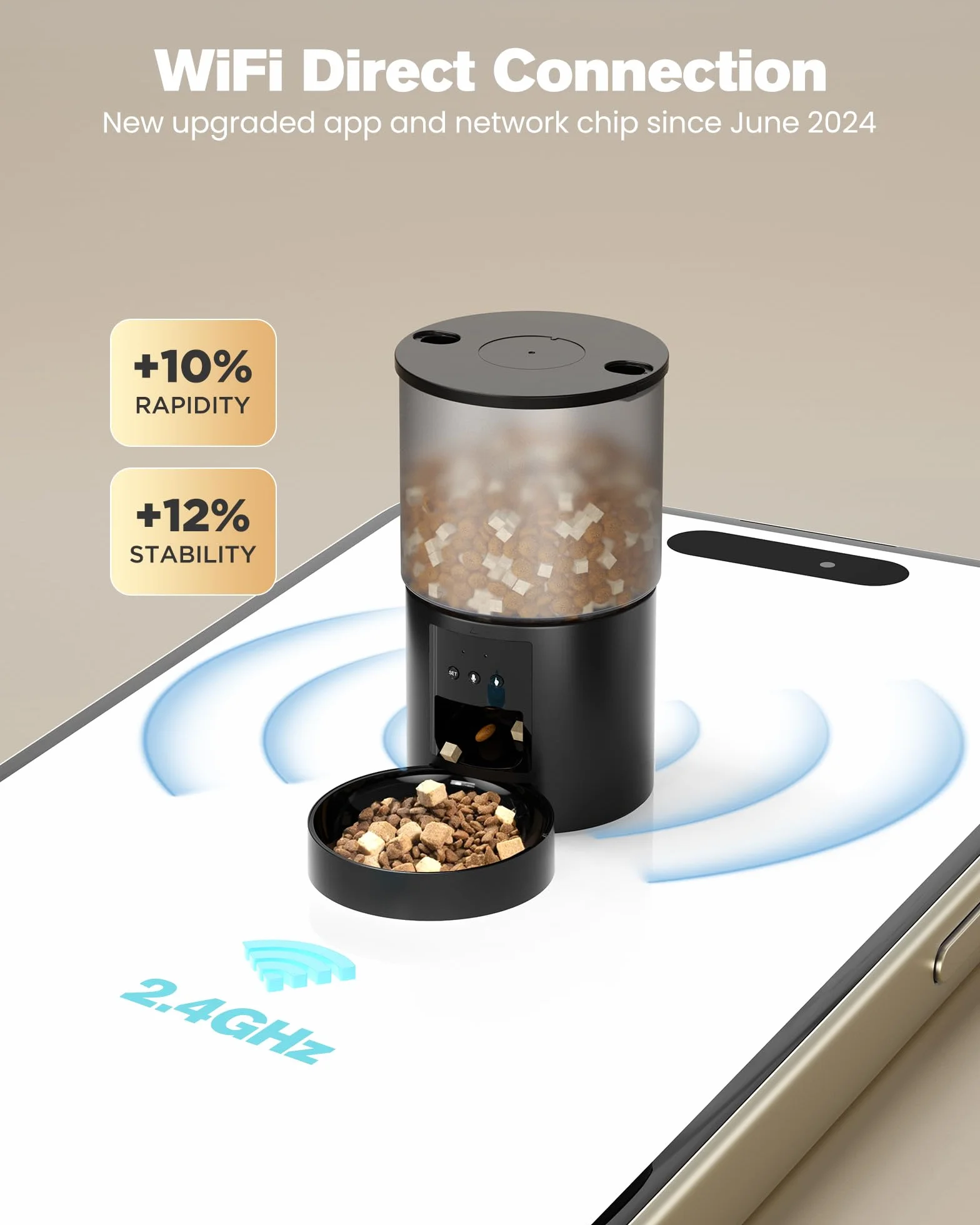 Distributeur Croquettes Chat Automatique WiFi 4L Noir Programmable Enregistrement Vocal 10S