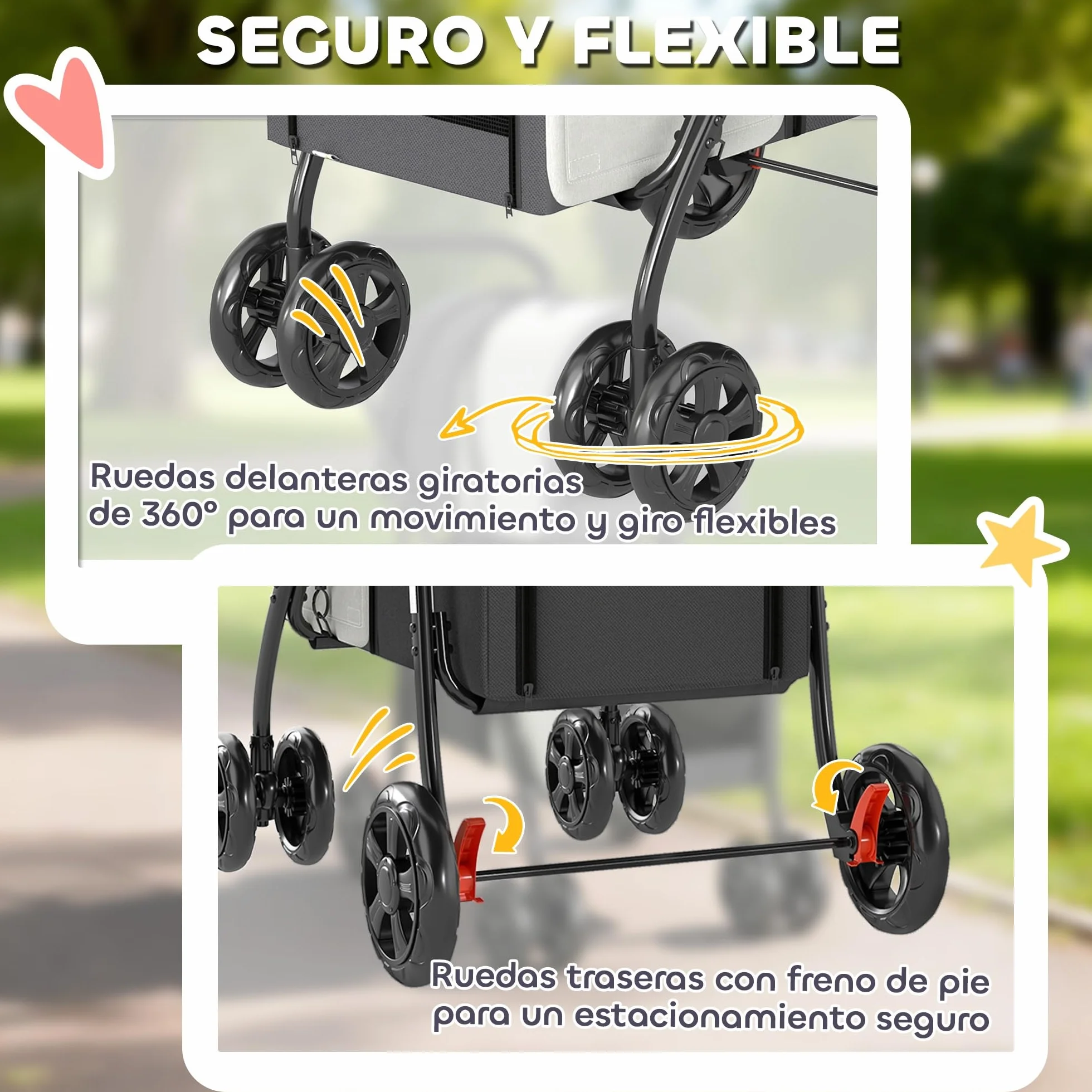 PawHut Chariot double pour chiens et chats Poussette pliable pour animaux de compagnie avec 2 paniers amovibles Ceinture de sécurité Poches latérales et 2 coussins Charge maximale 10 kg 66 x 50 x 98