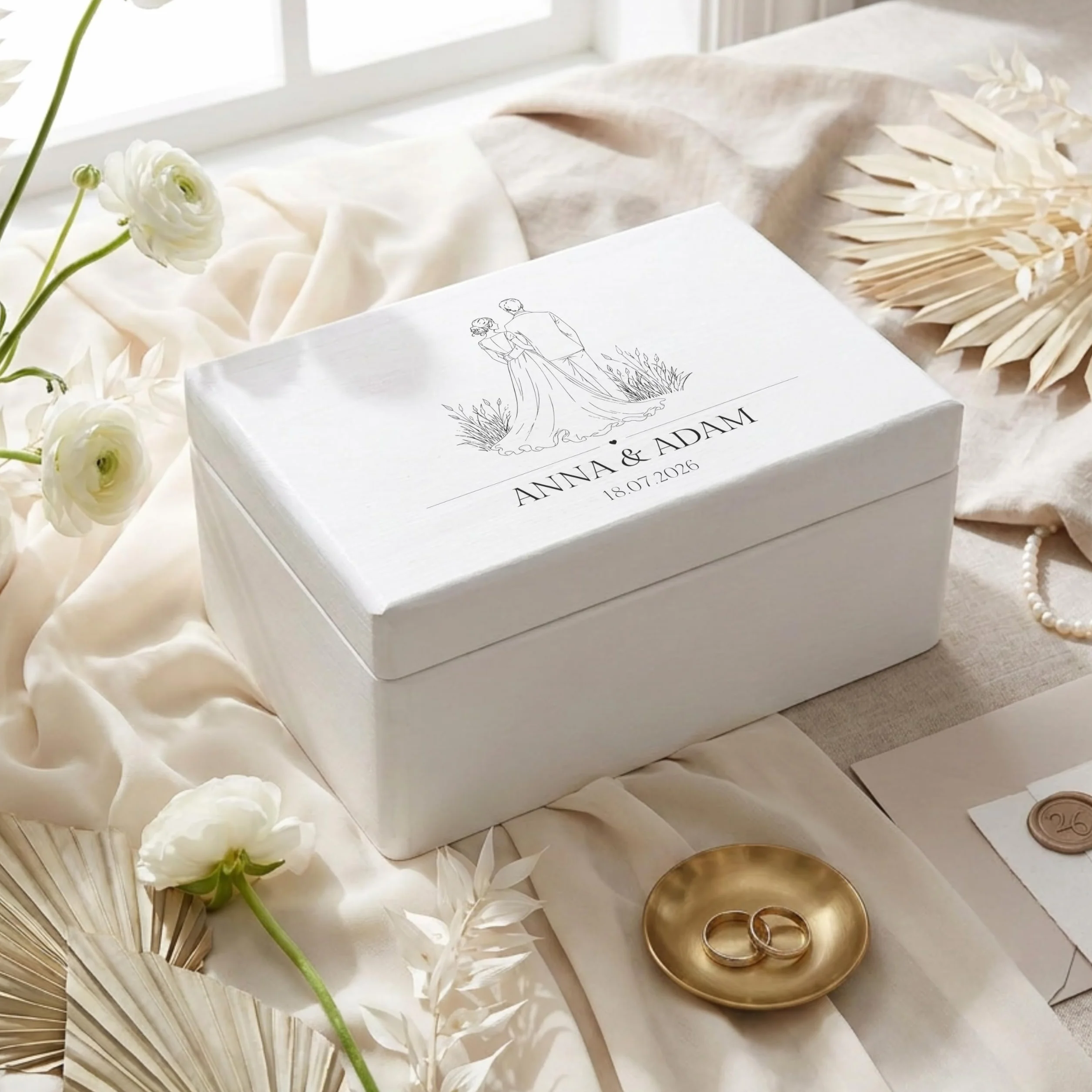 Boîte à Souvenirs de Mariage Personnalisable en Bois pour Jeunes Mariés