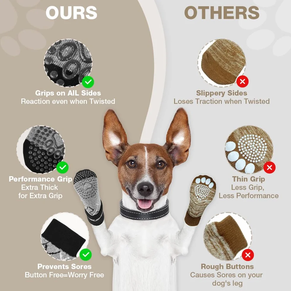 Chaussettes Antidérapantes pour Chien 2 Paires Réglables Protège-Pattes Double Face XS