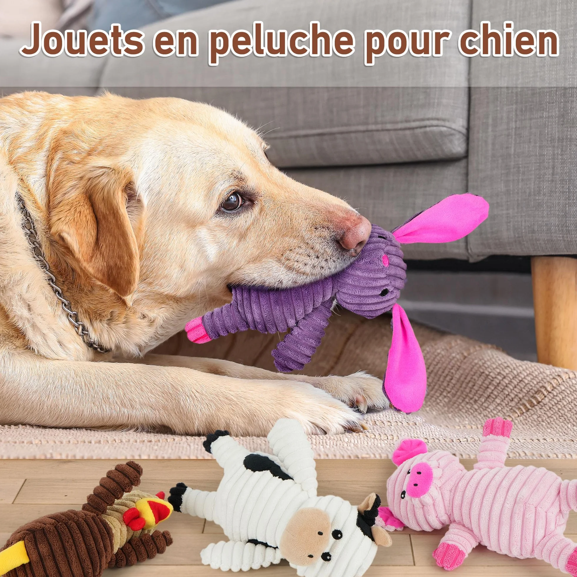 PrimePets Lot de 5 Jouets en Peluche pour Chiens, Jouets à Mâcher Couineur Interactifs Durable