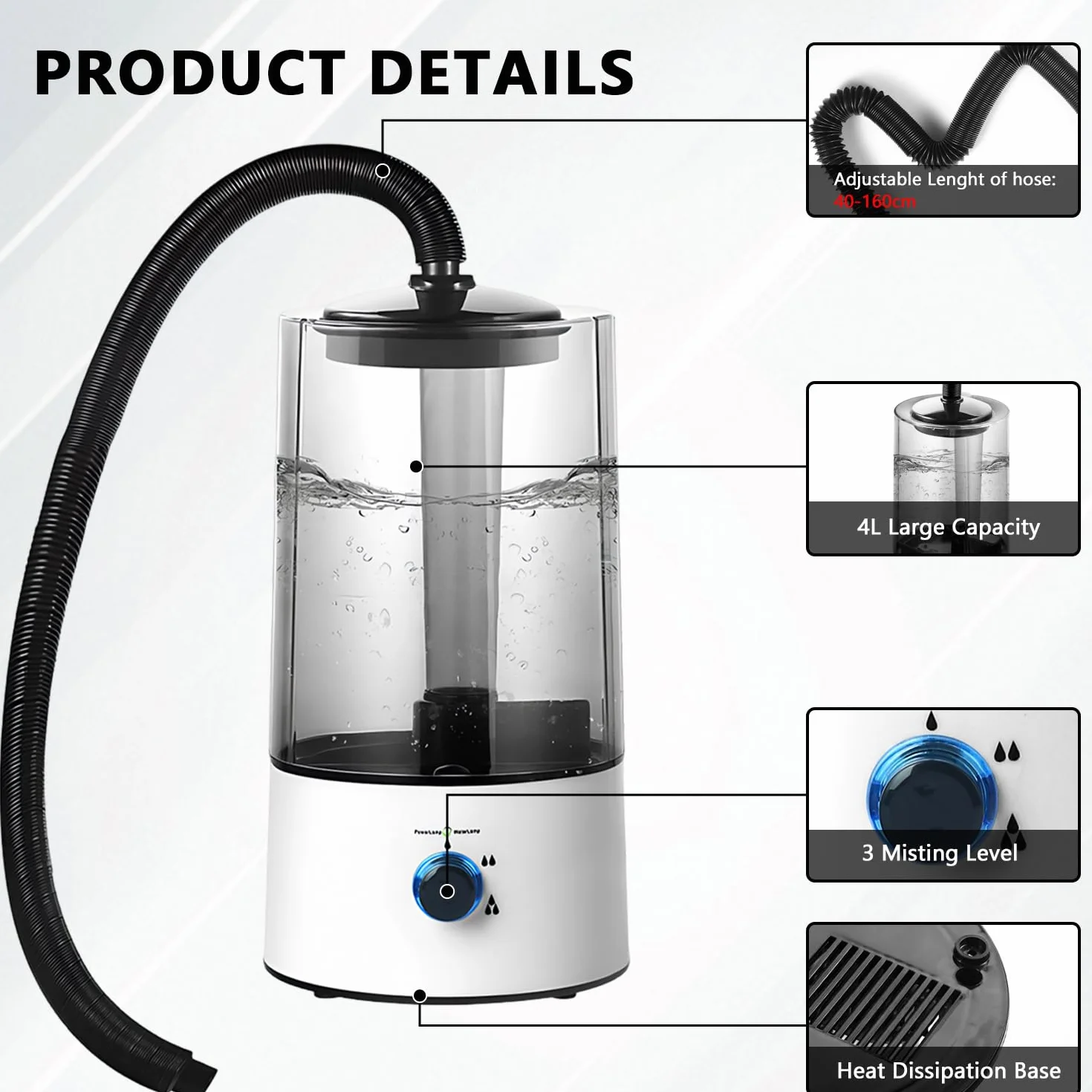 Humidificateur d'air pour reptiles 4 l avec tube rétractable brumisateur silencieux terrarium