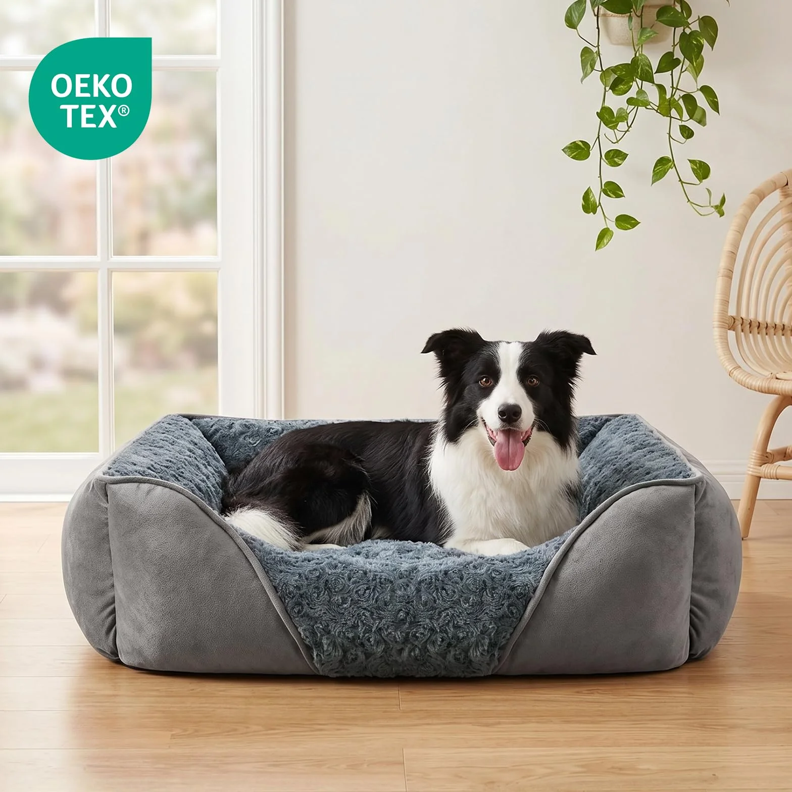 JOEJOY Panier pour Chien Grande Taille, Lit Chien Lavable Pelucheux, Antidérapant Coussin Anti-anxiété, 89x63x23cm