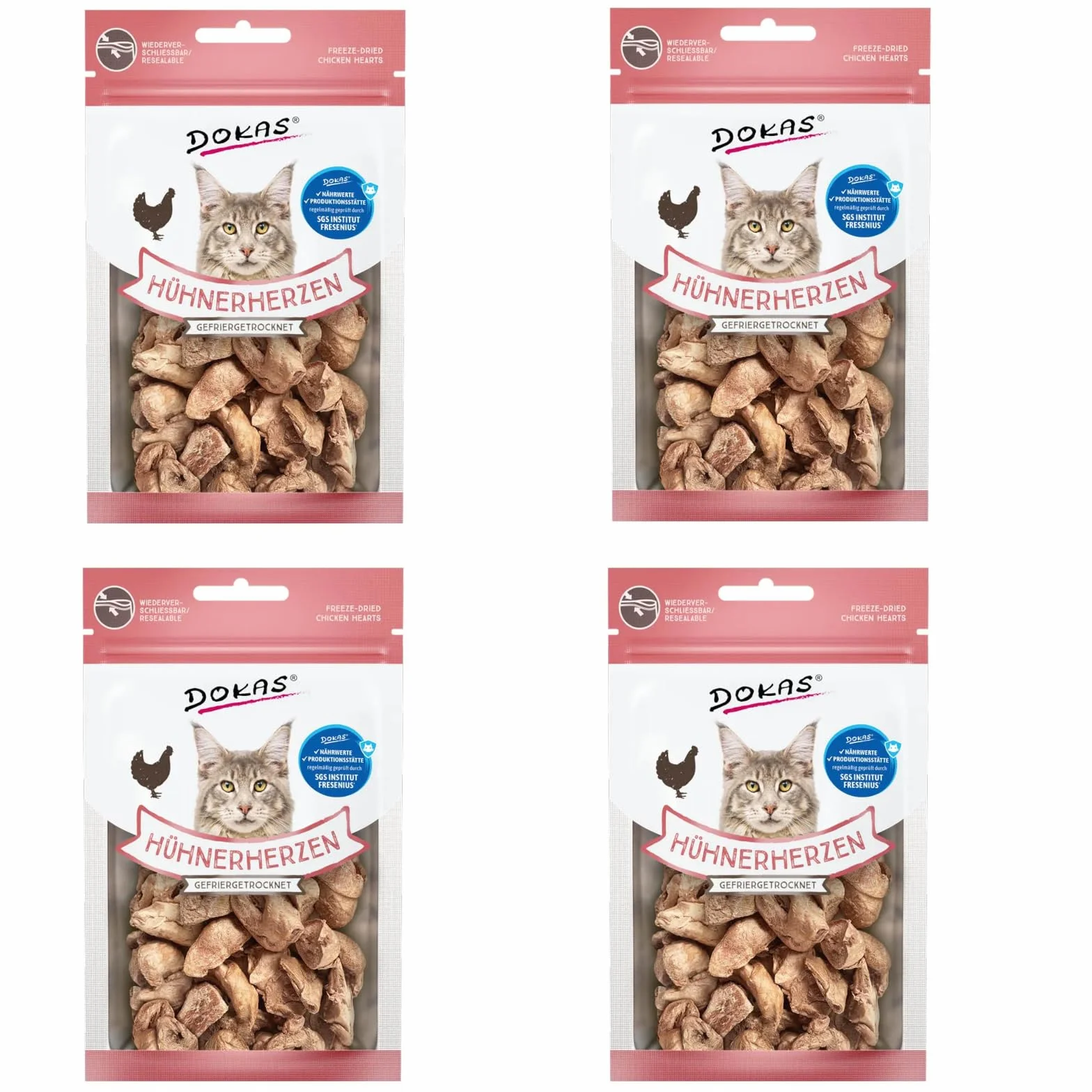 Dokas cœurs de Poulet lyophilisés Friandises pour Chats 4 x 15 g