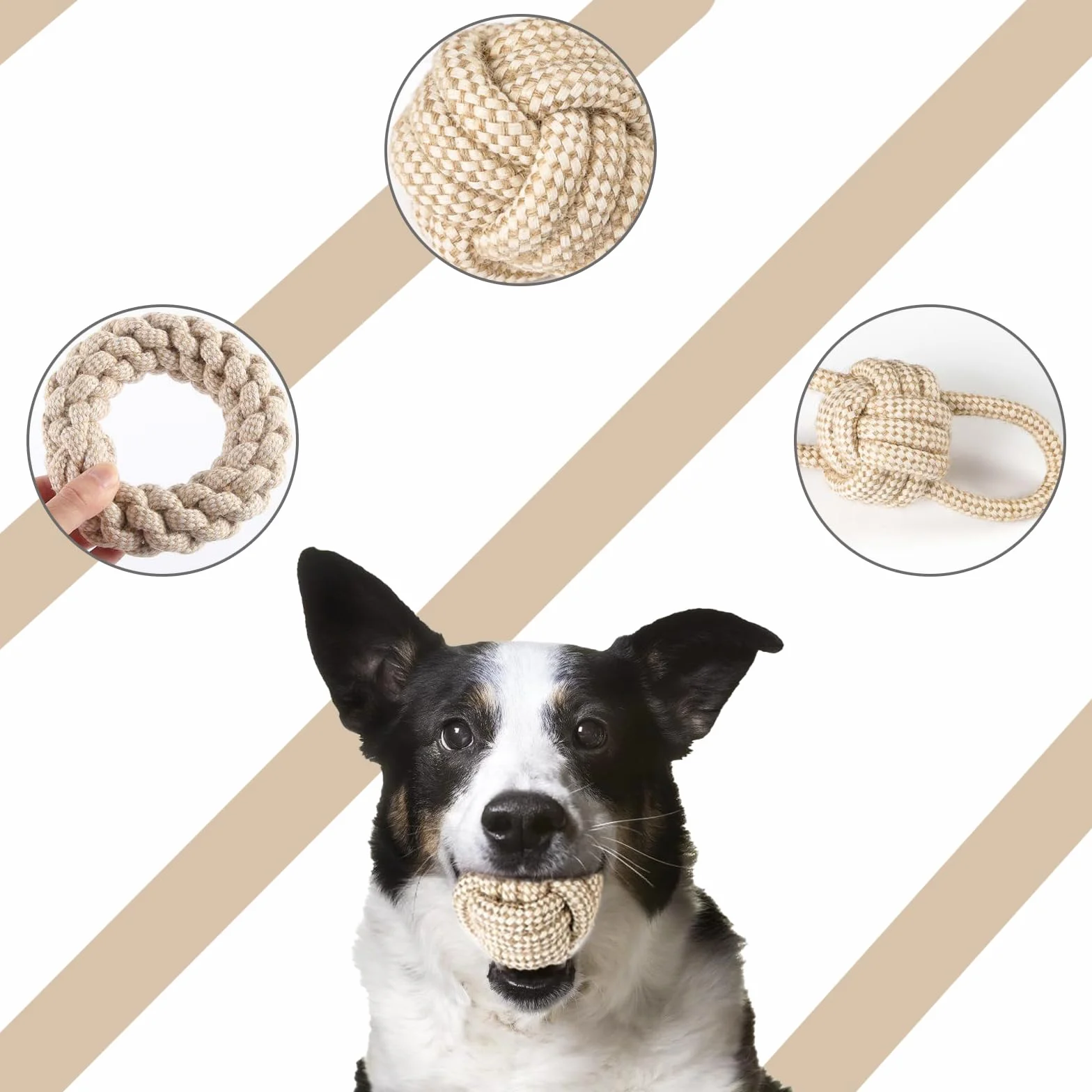 Jouet Chien avec Corde 4 Pcs Balle pour Chiots Doux Matériaux Durables Naturels Non Toxiques