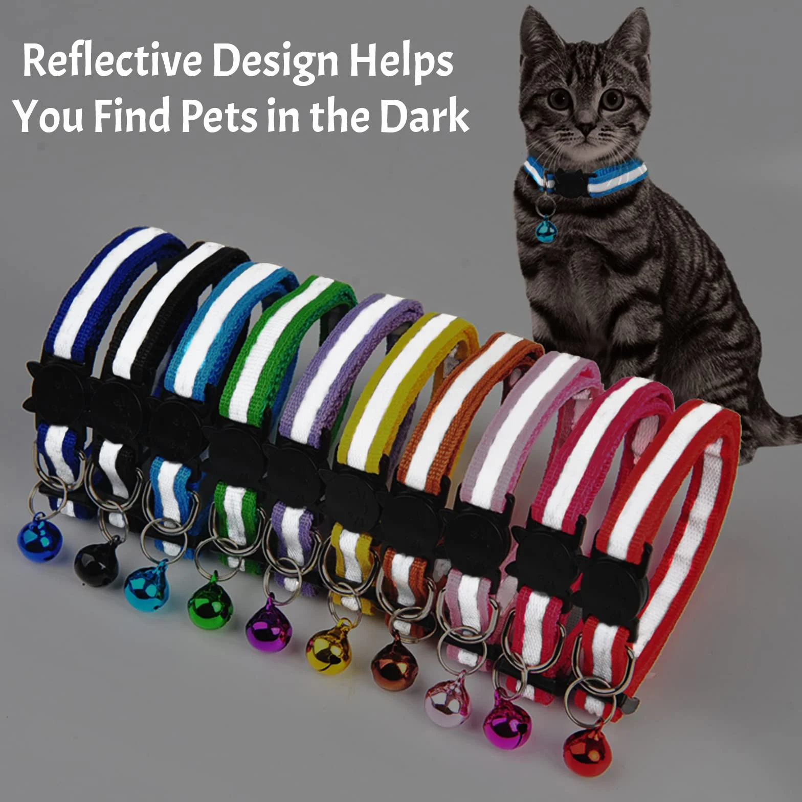 Collier Chat Personnalisable avec Nom Menthe Verte Anti Étranglement Réfléchissant Réglable avec Clochette et Étiquette d'Identification