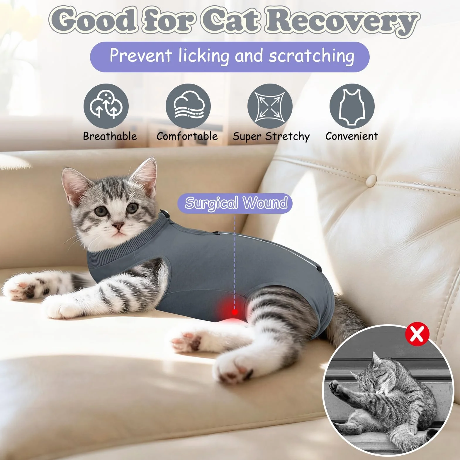 MELLIEX Body pour Chat Post Opératoire Stérilisation, Combinaison Anti Léchage, Gilet de Récupération
