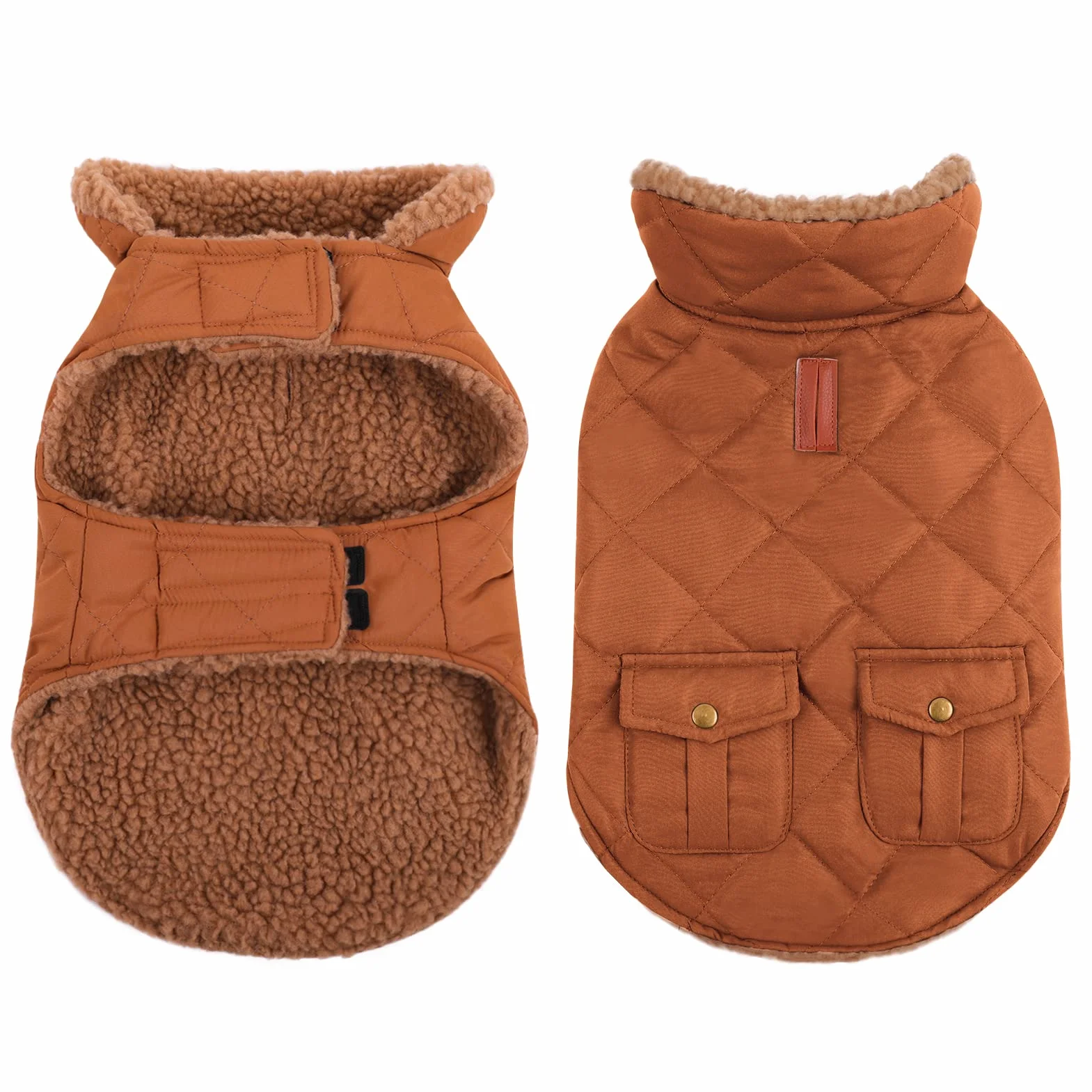 CITÉTOILE Manteau Chien Chaud Veste Polaire Fourrée Coupe-Vent avec Trou de Corde de Traction Brun XS