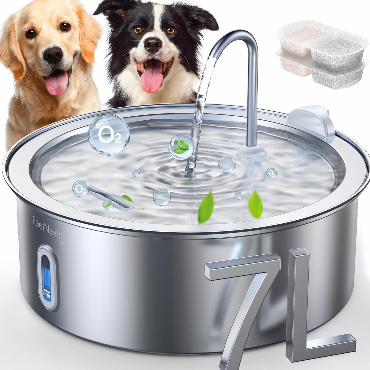 Fontaine à Eau Chien Acier Inoxydable 7L avec 2 Filtres