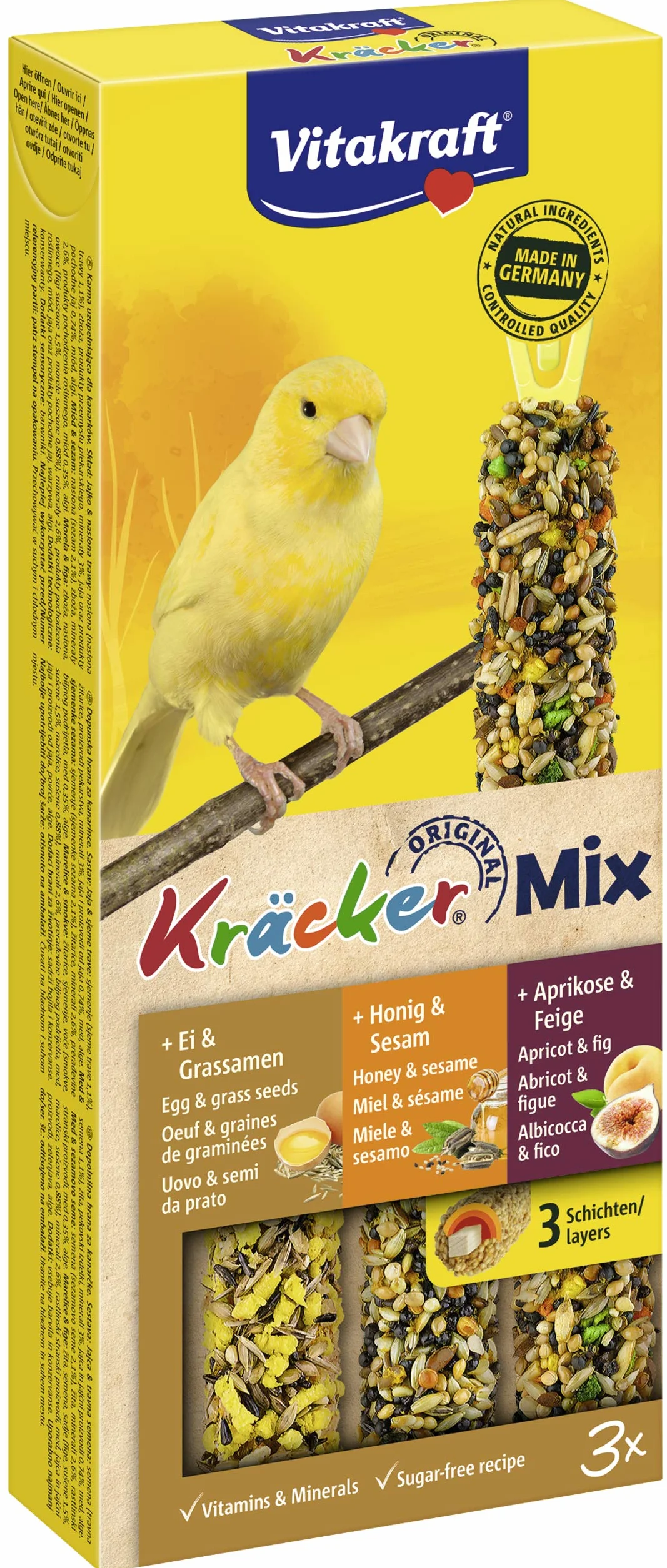 VITAKRAFT Set de 10 Boîtes de 3 Kräckers Trio Mix Friandise pour Canaris Œuf/Graines de Graminées/Figue Abricot/Miel Sésame