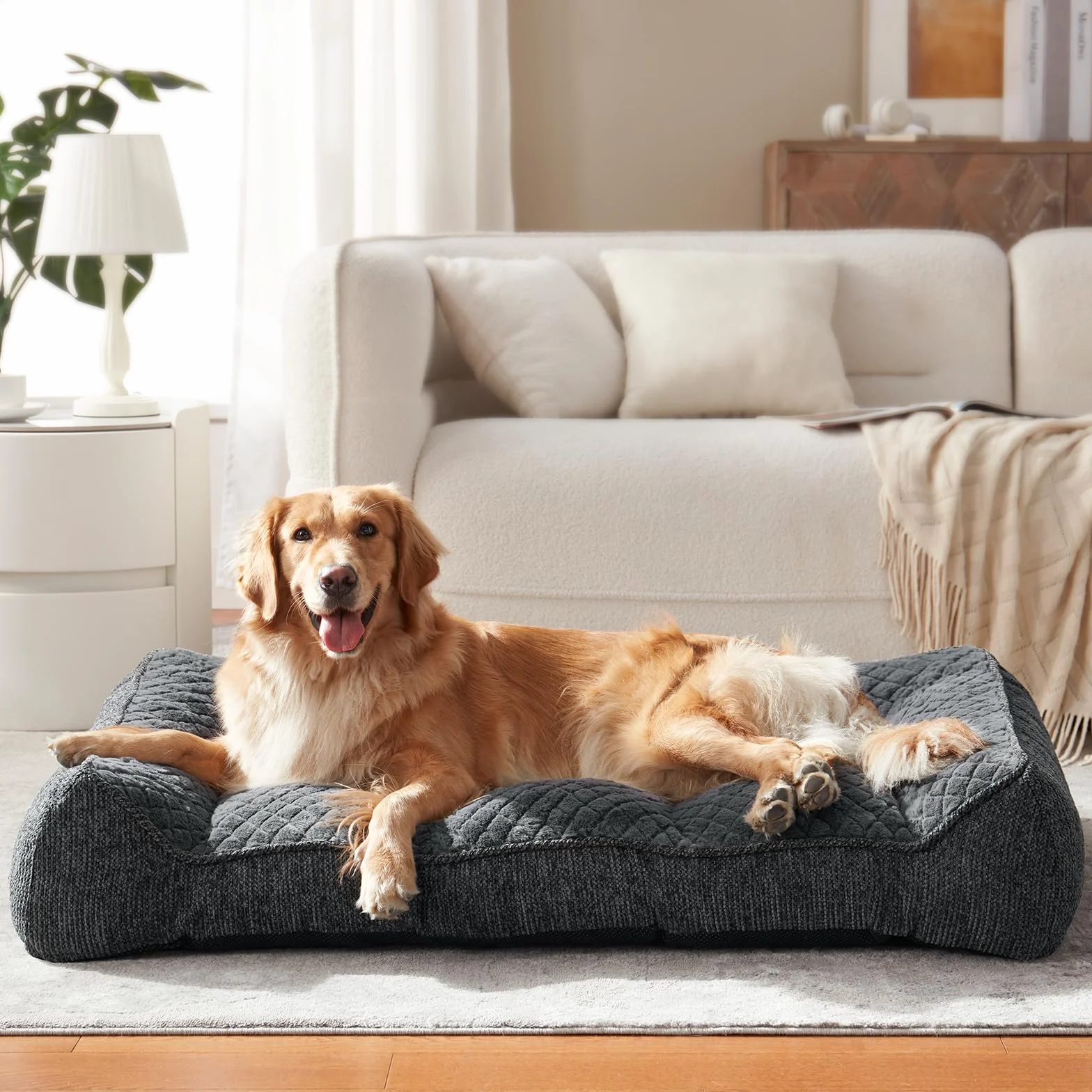 JOEJOY Panier Chien Orthopédique Grande Taille XXL, Coussin Déhoussable Lavable, Canapé Antidérapant Velours Floconné Doux