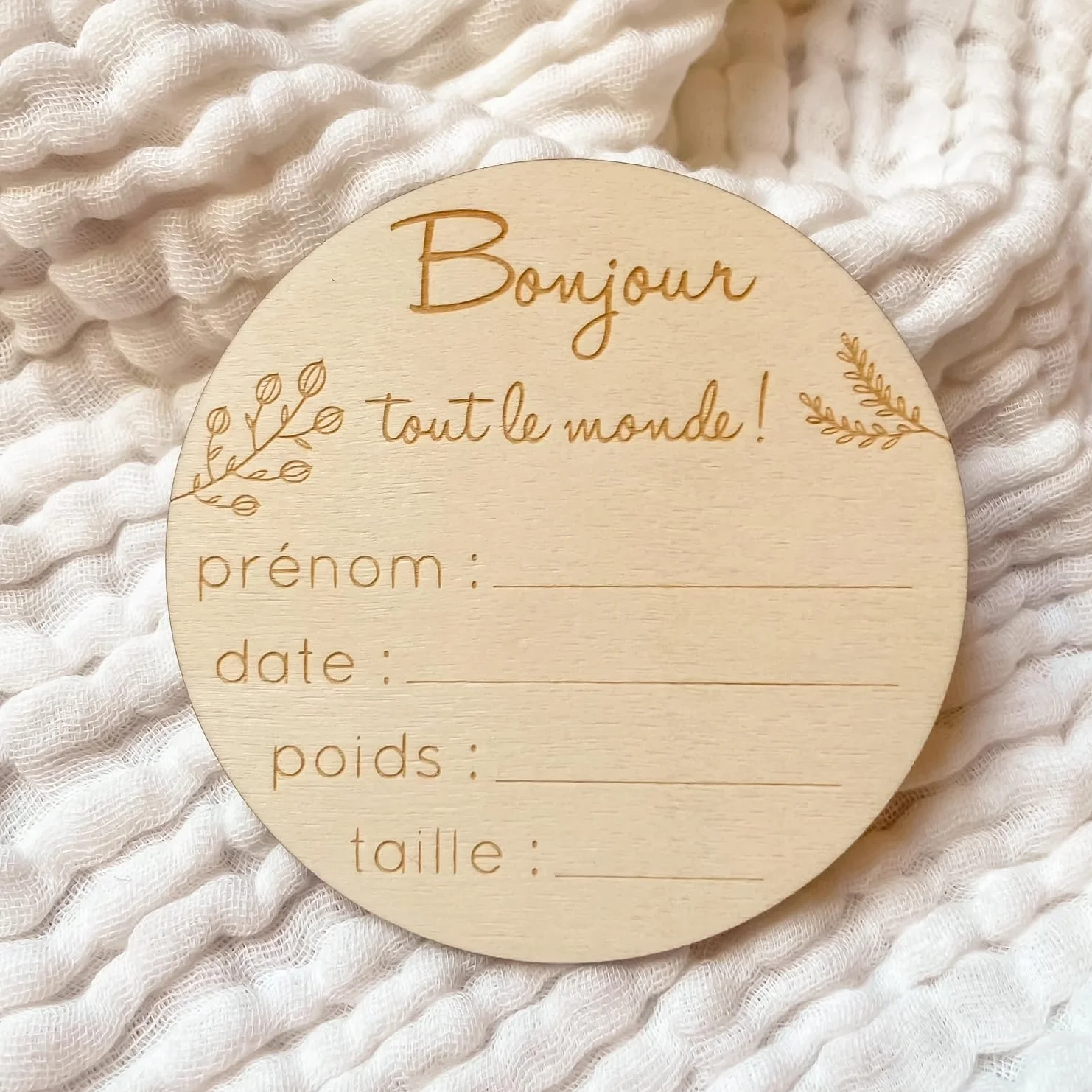 Plaque de Naissance Personnalisée en Bois avec Prénom, Poids, Taille et Date - Carte Bienvenue Bonjour pour Bébé