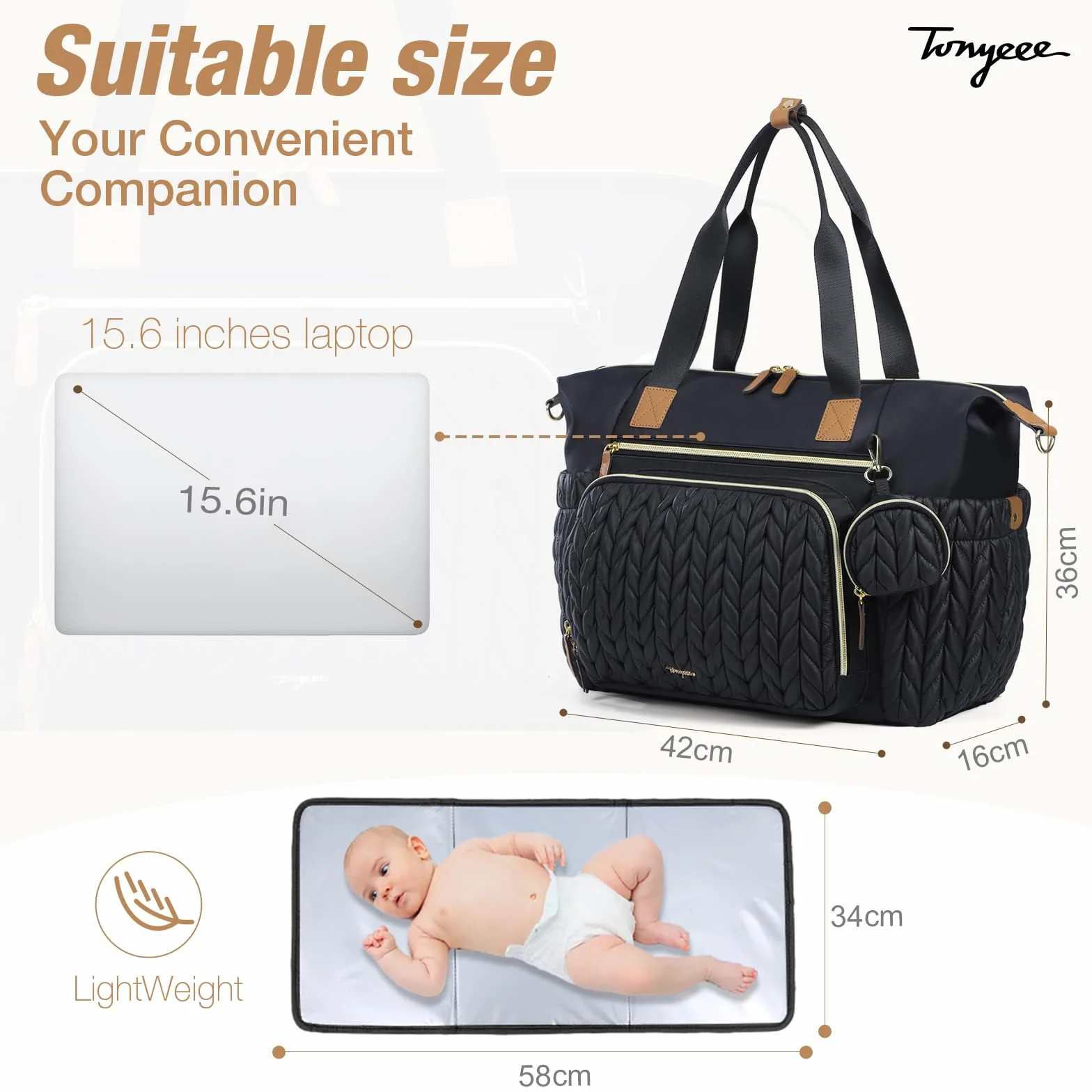 Sac à Langer Bébé Imperméable avec Matelas à Langer Grand Sac à Bandoulière Portable