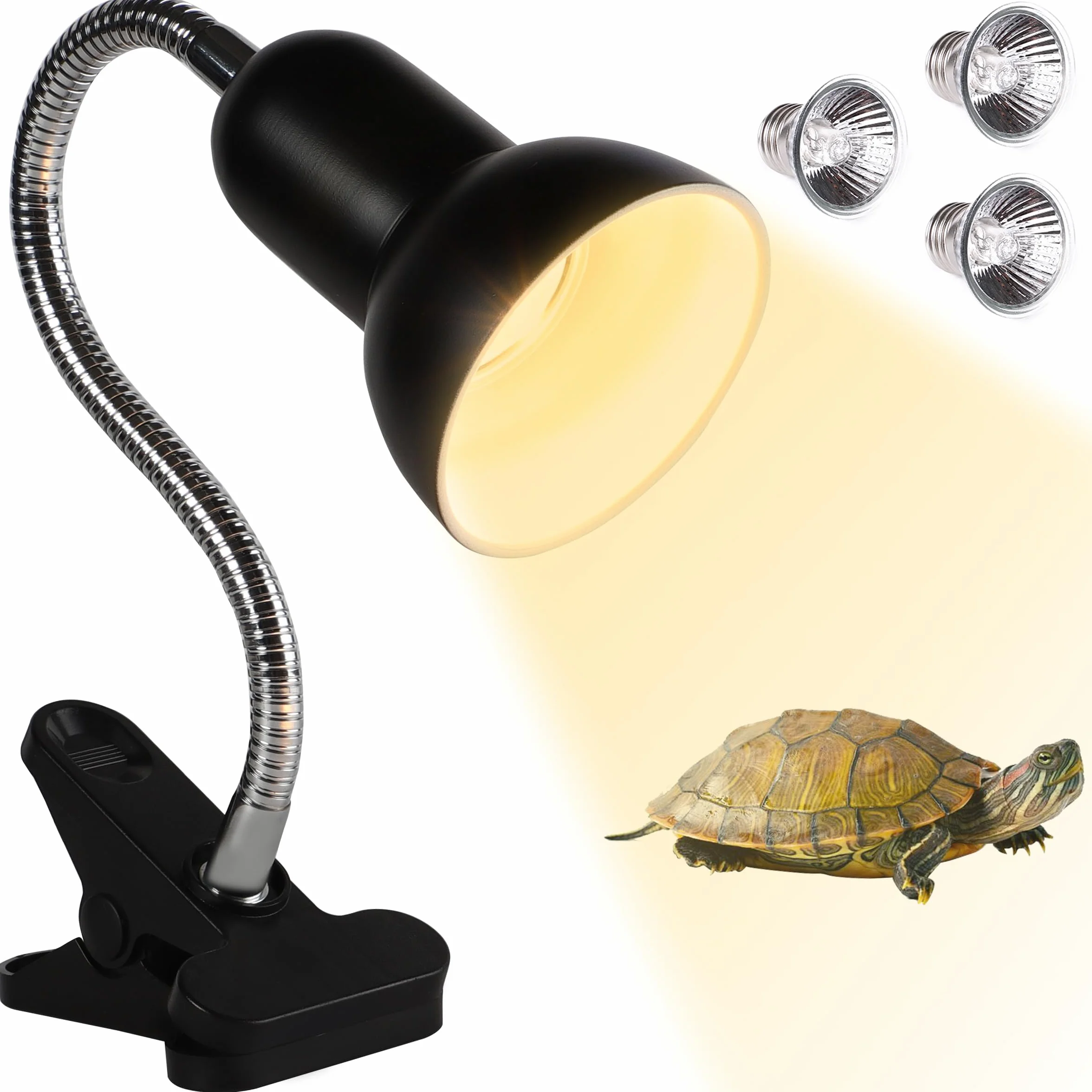 Lampe Chauffante UV Tortue Terrestre UVA UVB 2×50W 1×25W Pince Pivotante 360° Col de Cygne Flexible