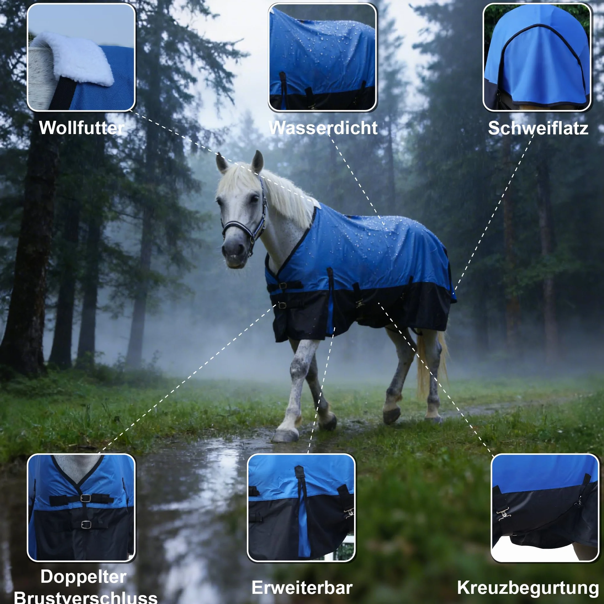 Couverture de pluie pour cheval résistante imperméable respirante sans rembourrage légère confortable