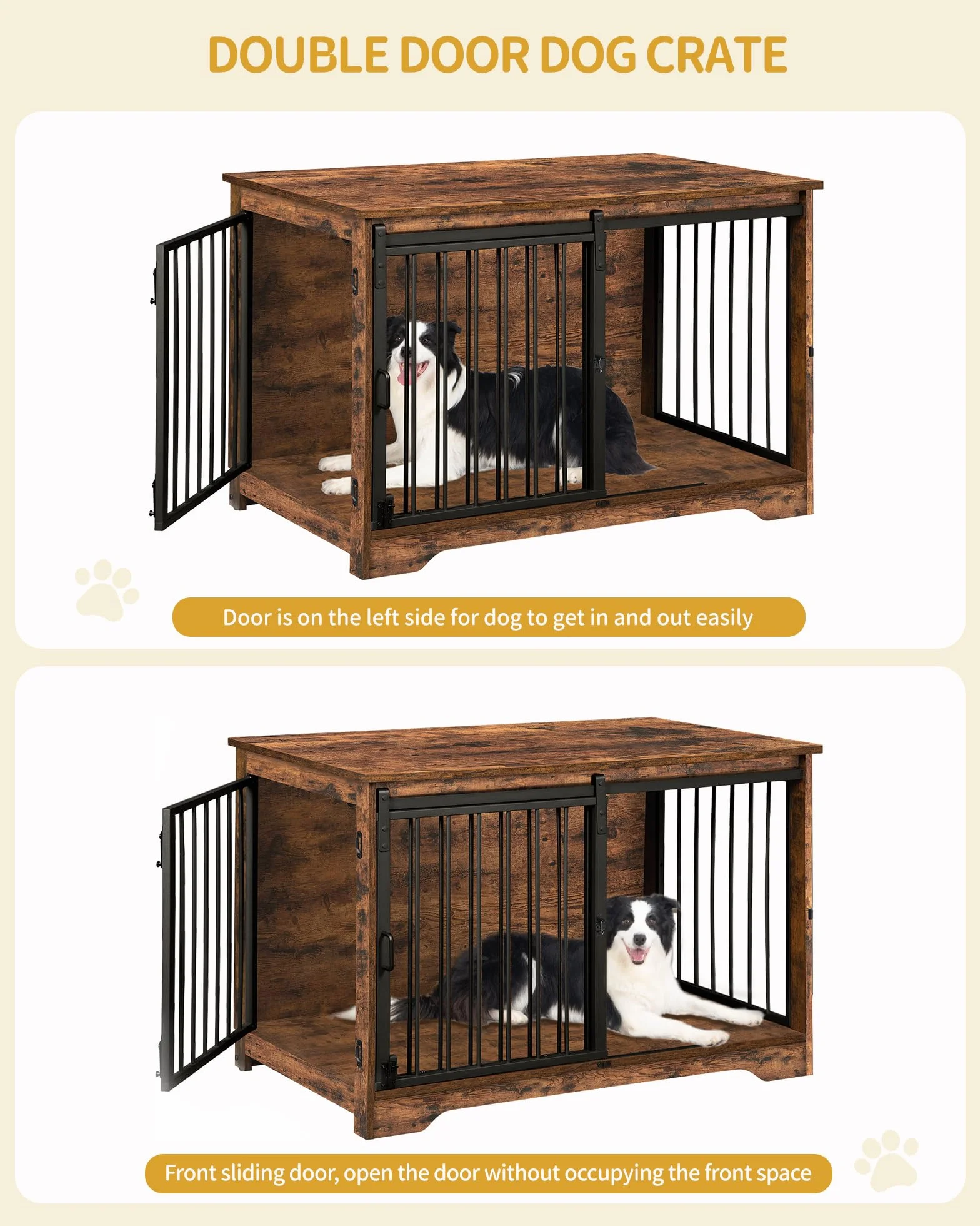 Hzuaneri Cage pour Chien 100 cm Meuble Cage Chien Interieur avec Porte Coulissante 2 Portes Niche Moderne Marron Rustique