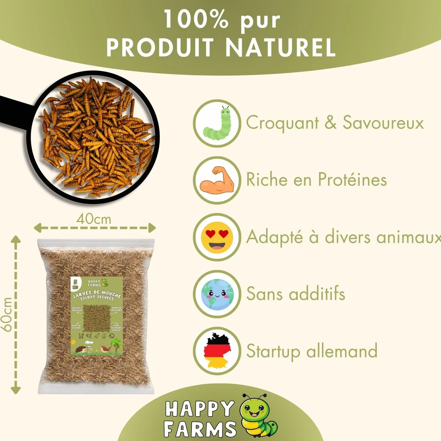 Larves de Mouches Soldats séchées 5 kg – Aliment pour Oiseaux Sauvages, Poules et hérissons