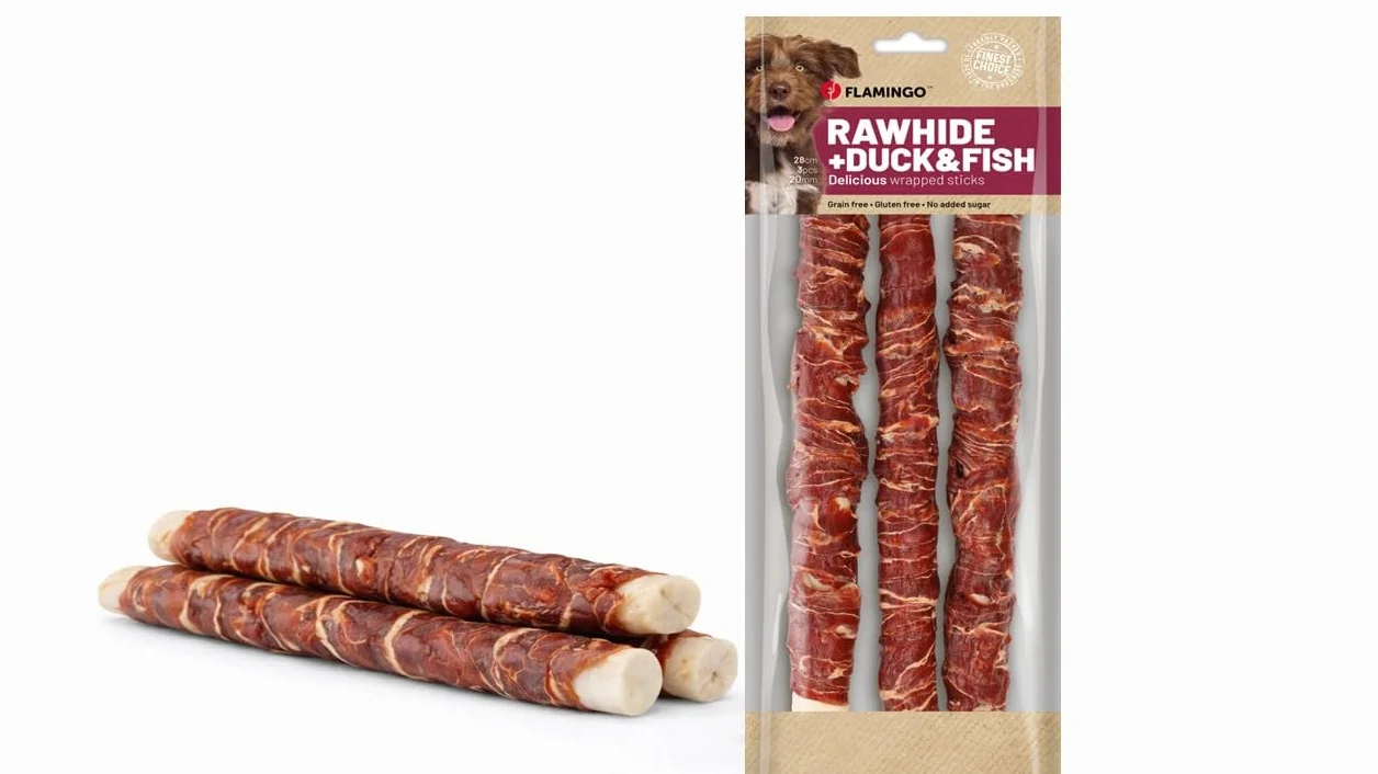 Friandises pour Chien R'Hide bâtonnets Canard & cabillaud 28 cm Ø 2 cm 3 pcs 280 g sans Gluten sans céréales