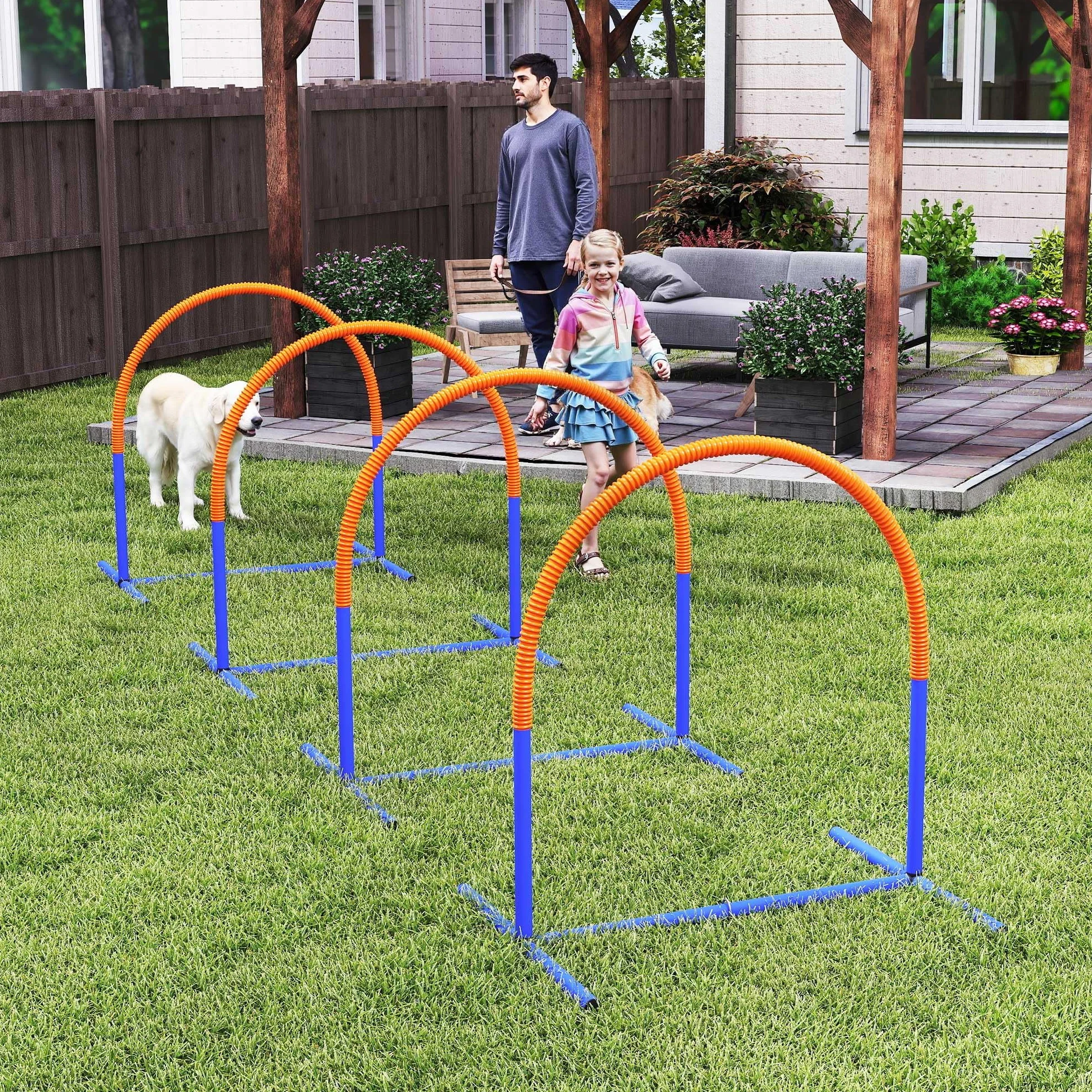 PawHut Kit d'équipement d'agilité pour Chien, Sac de Transport Inclus, Bleu et Orange