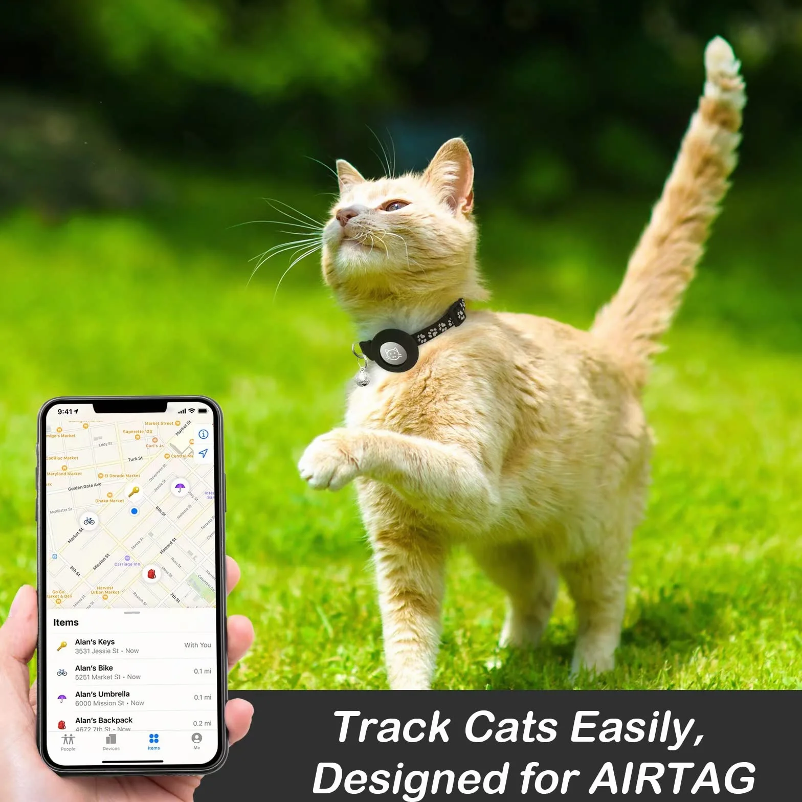 LAFAYI 2 Pack Collier Chat Réfléchissant Anti étranglement Réglable Compatible Airtag Apple Noir