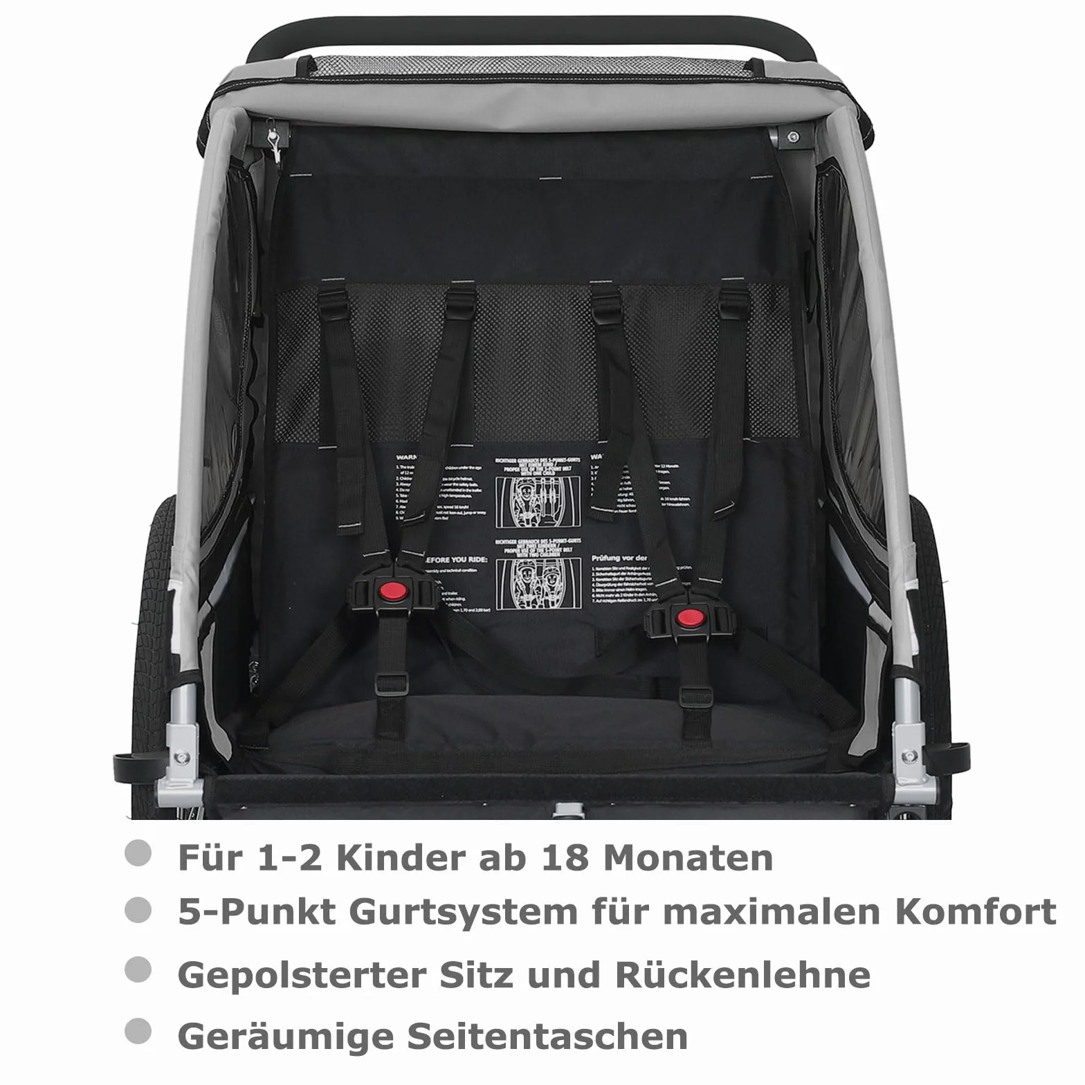 Tiggo Remorque pour Enfants 2 en1 Vélo Poussette Buggy 360° Roue Avant Ceinture Sécurité 5 Points