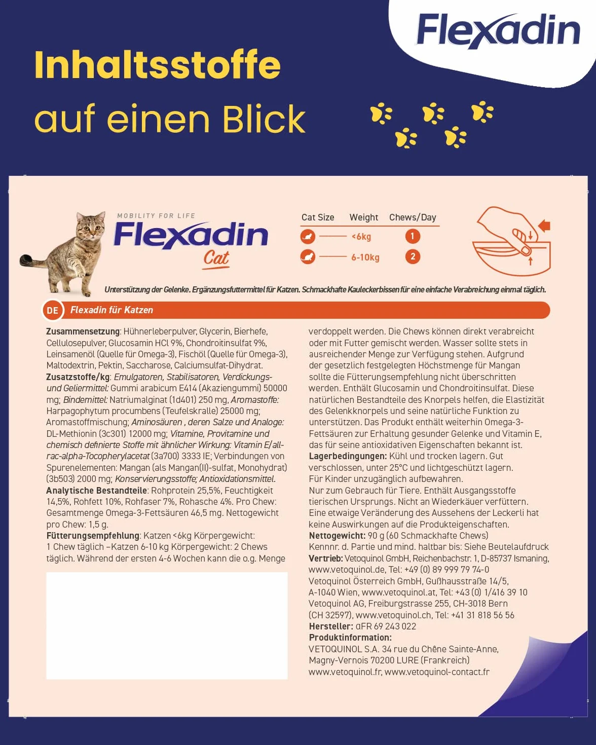 Flexadin Cat 60 friandises articulaires glucosamine chondroïtine oméga-3 griffe du diable