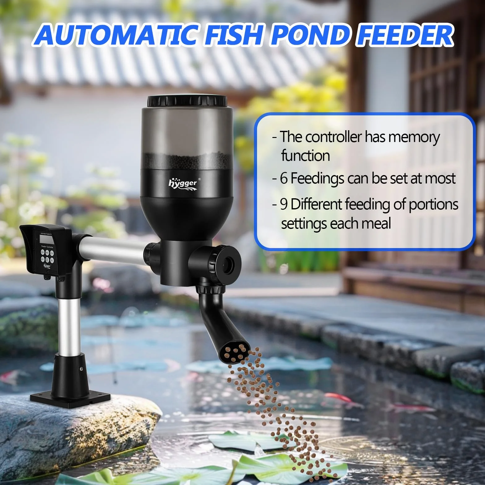 hygger Distributeur Automatique pour étang,Large Programmable Mangeoire Automatique pour Poisson avec LCD Display Controller, 5.5 Liters Pond Fish Feeder Koi Feeder for Weekend Holiday