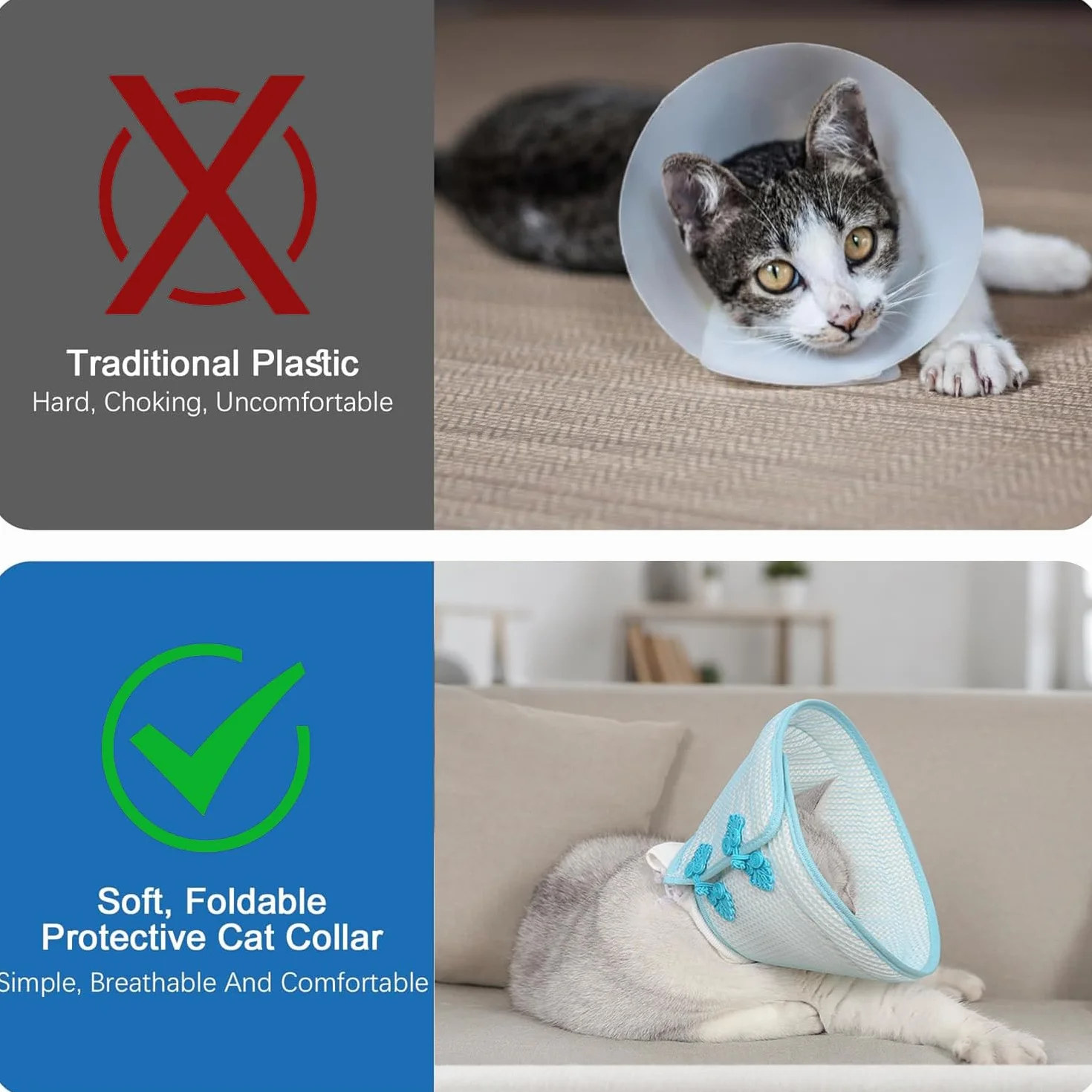Collerette Chat Anti Léchage Doux Ajustable Collier de Récupération pour Chats Chaton Empêche Lécher Plaies (M)