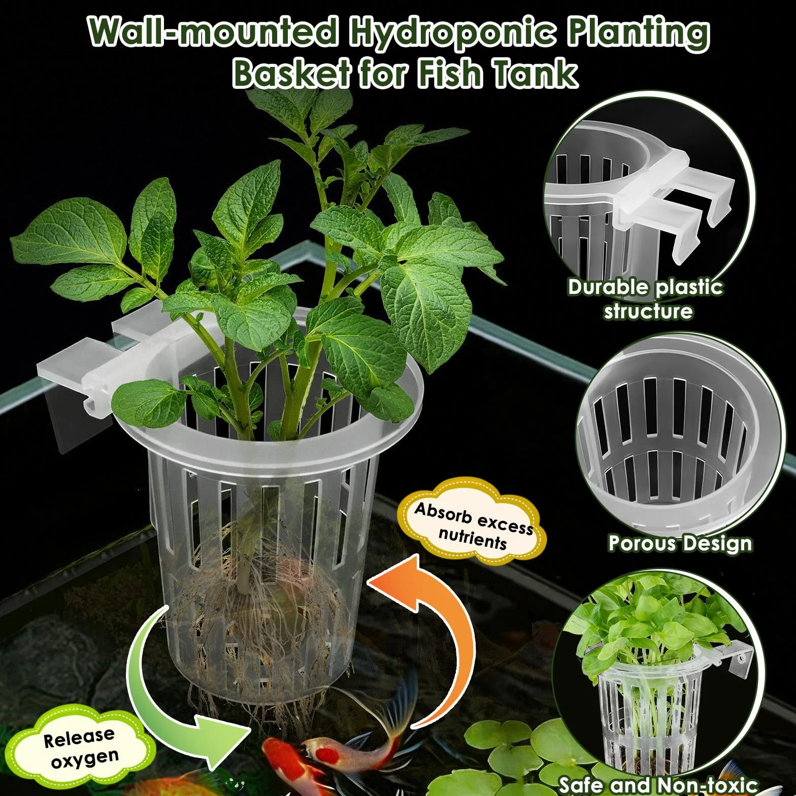 Support de plantes d'aquarium avec ventouses, culture aquaponique et accessoires