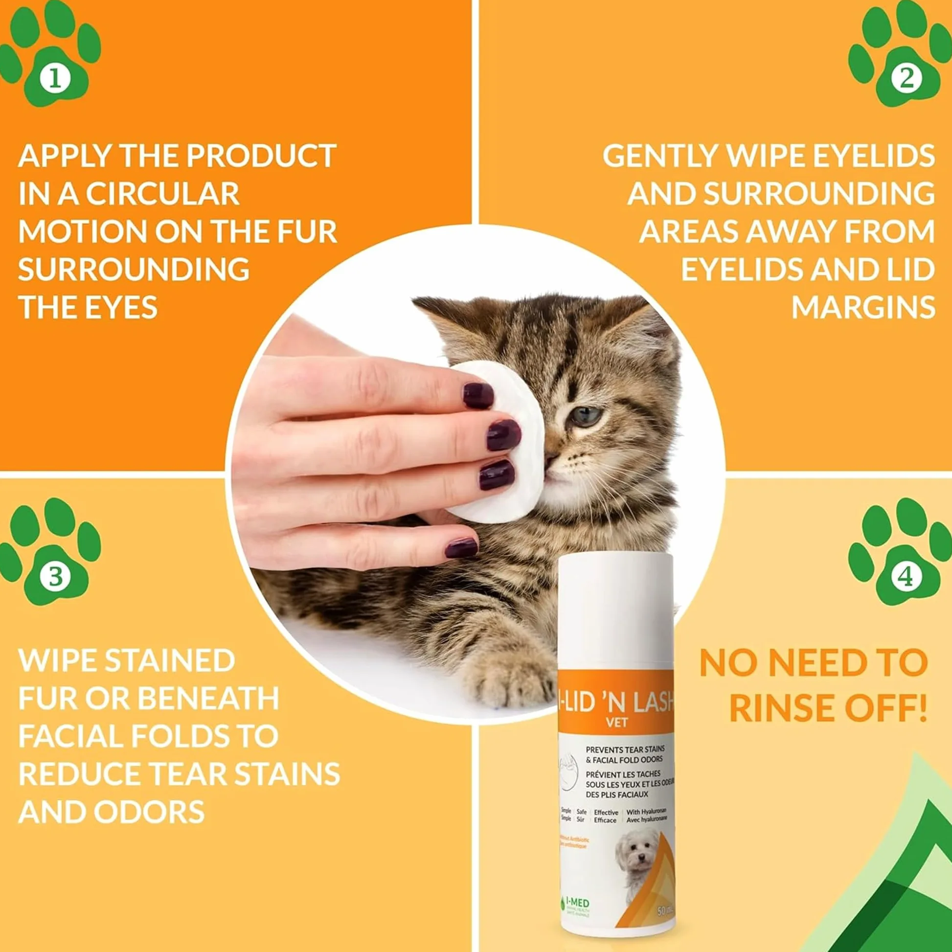 I-LID ’N LASH Vet Pump-Préventeur de Taches de Larmes pour Chiens et Chats(50 ml),Prévient les Taches de Larmes,Nettoyant Anti-Odeurs,Solution avec Acide Hyaluronique,Lavage Oculaire Sans Antibiotique