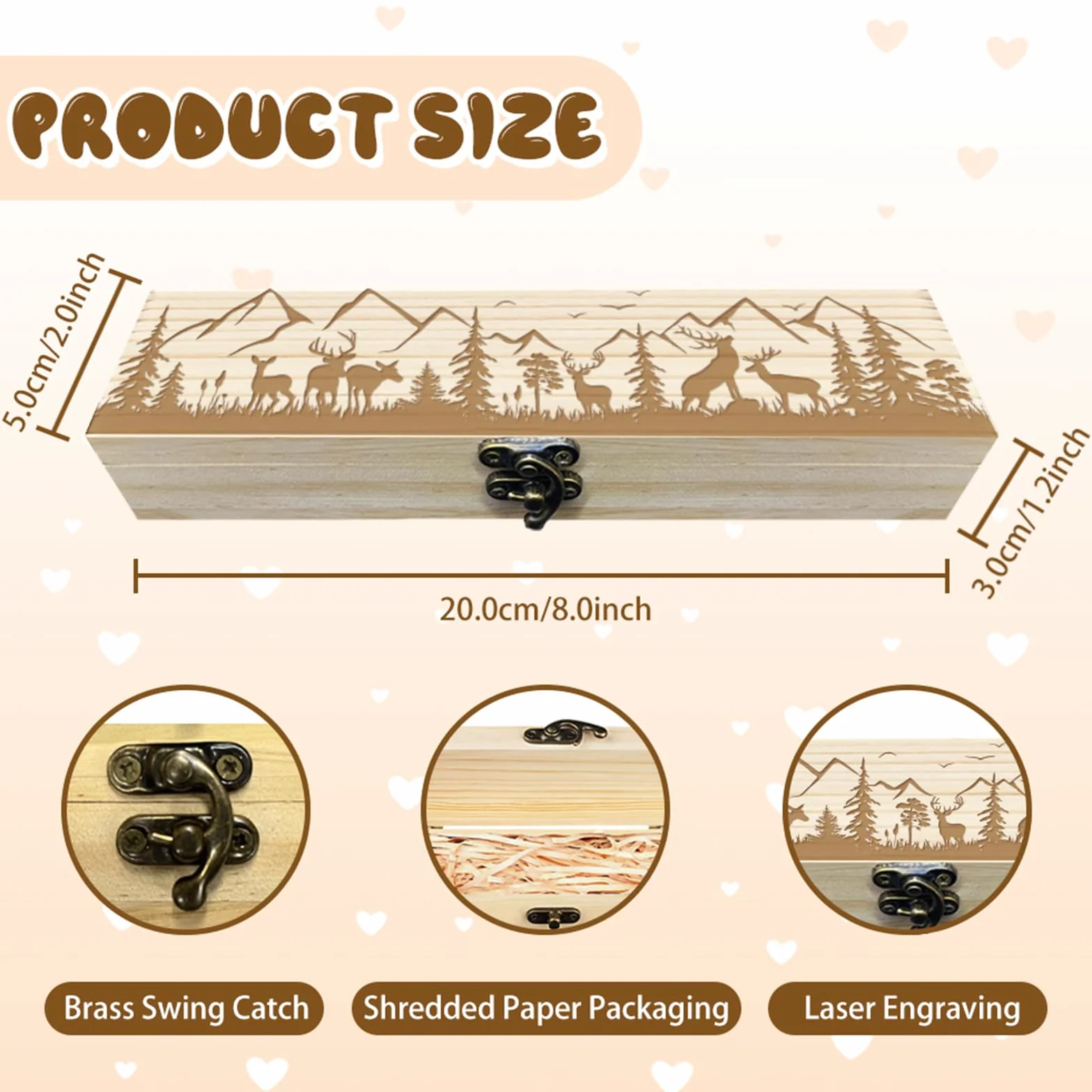 Coffret Cadeau en Bois avec Ruban en Raphia et Cadenas pour Annonce de Grossesse Souvenir Test de Grossesse Forêt Cerf 8x2x1.2 pouce