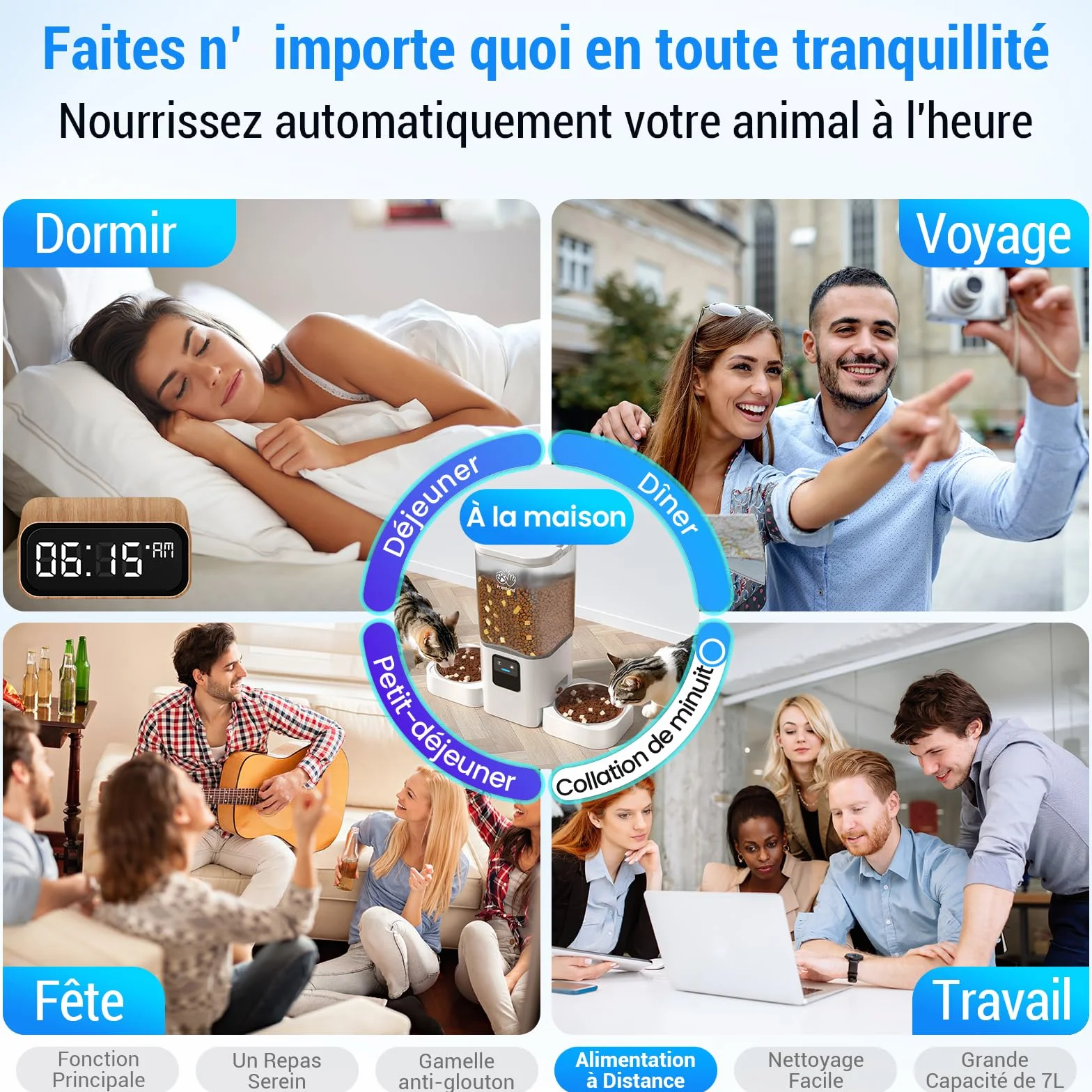 Frienhund Distributeur Croquettes Chat Automatique Double 7L WiFi 5G Détachable