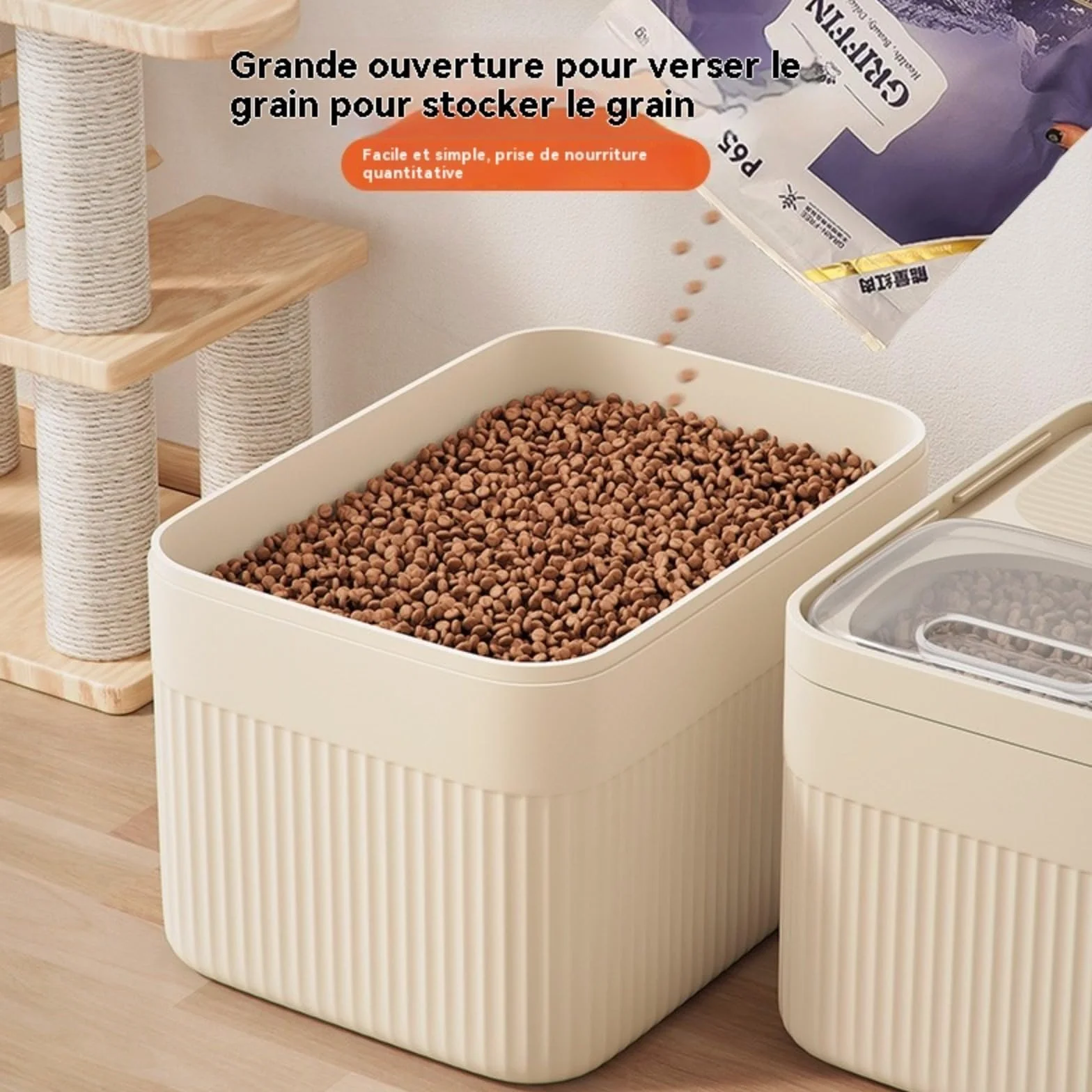 Récipient hermétique de stockage d'aliments pour animaux domestiques, jusqu'à 13,6 kg, pour chien, chat et autres aliments pour animaux de compagnie avec tasse à mesurer, seau de rangement (Avectasse)