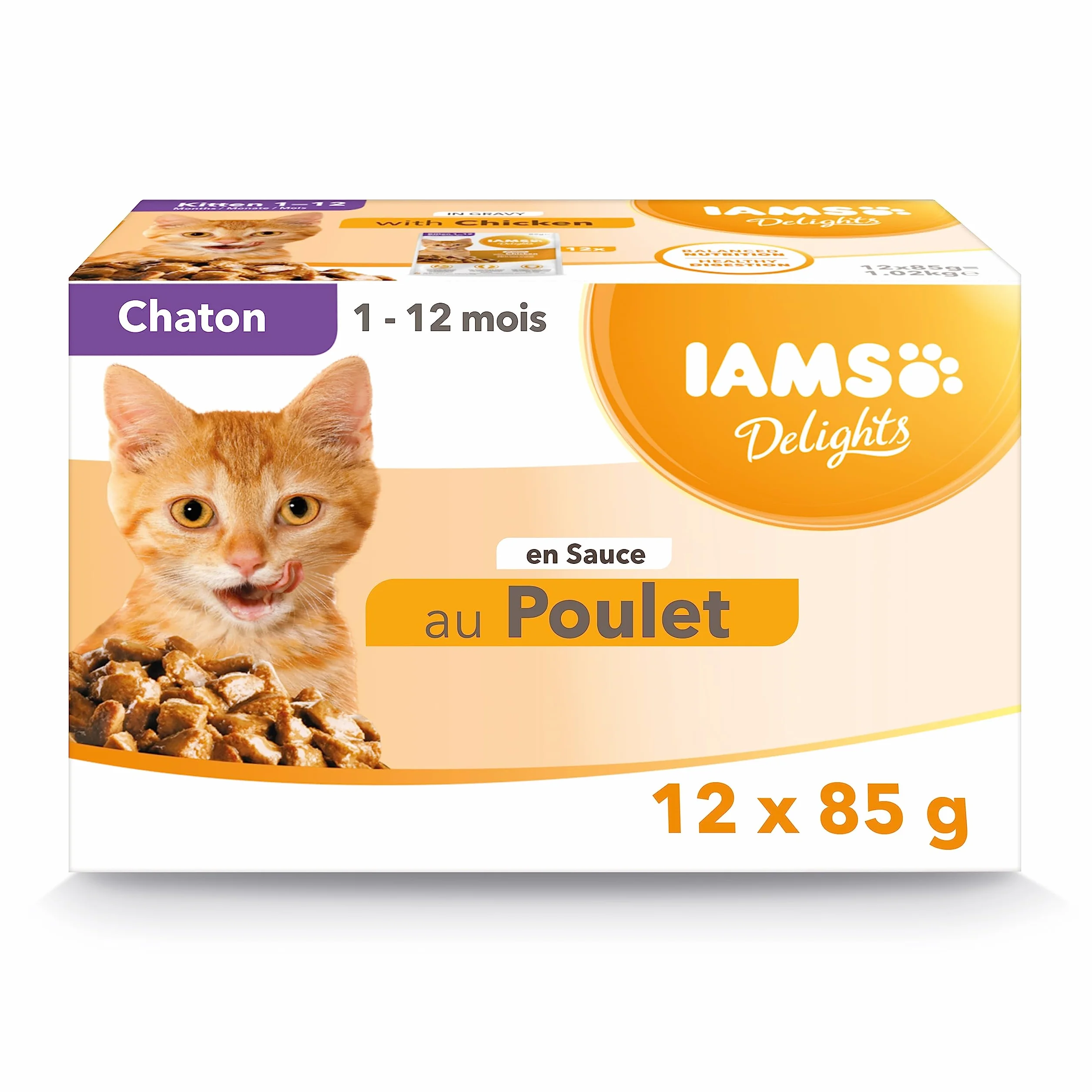 IAMS Nourriture Humide en Sauce Poulet pour Chaton 12 Sachets x 85 g