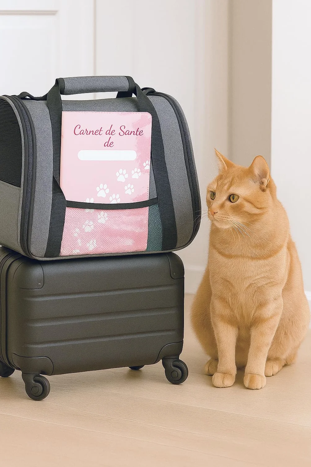 Protège Carnet de Santé pour Chats et Chiens - Gomme Expansée - Fabriqué en France - Modèle Empreinte Rose