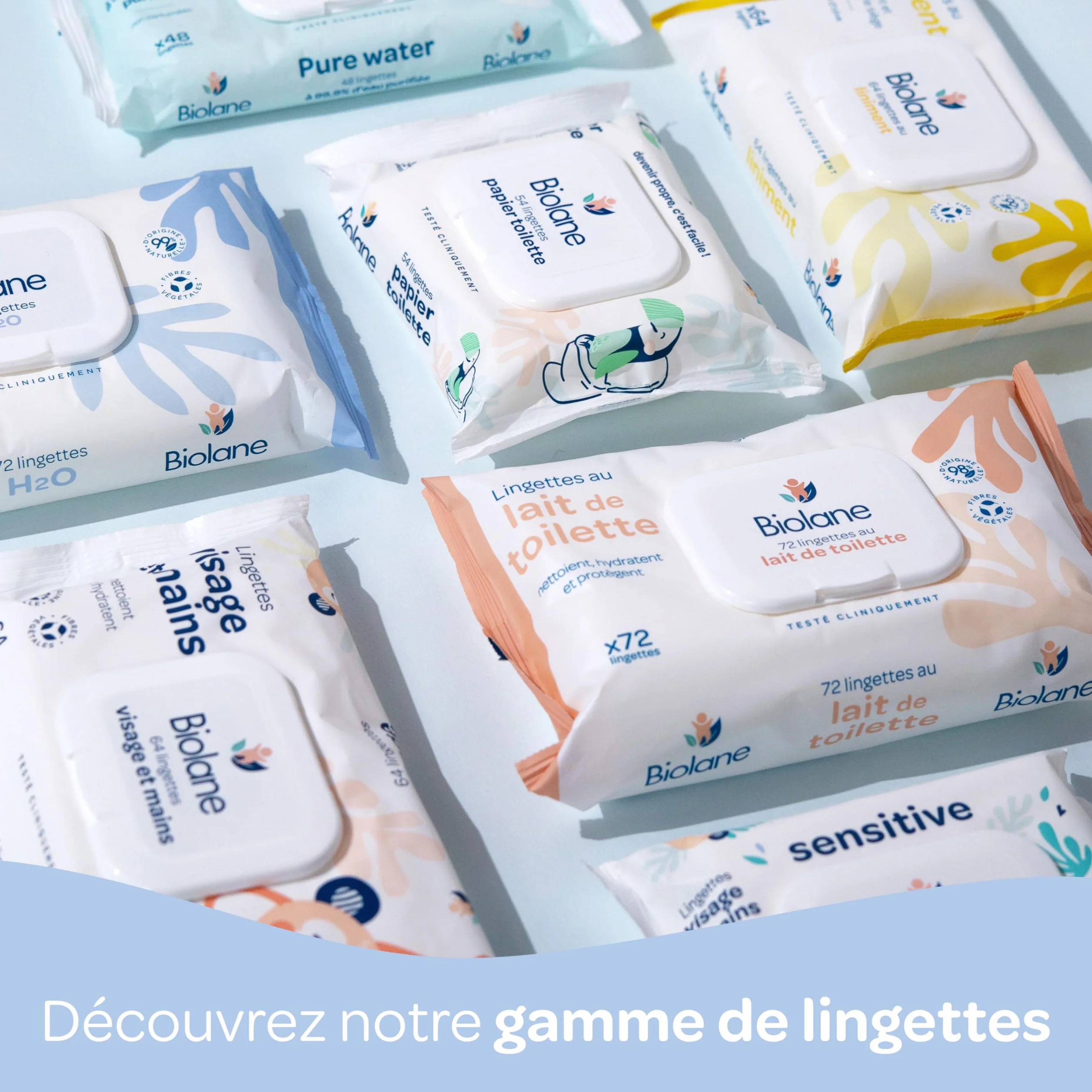 BIOLANE Lingettes bébé à l'eau 225 Lingettes Lot de 3x75 Nettoyage doux sans rinçage dès la naissance