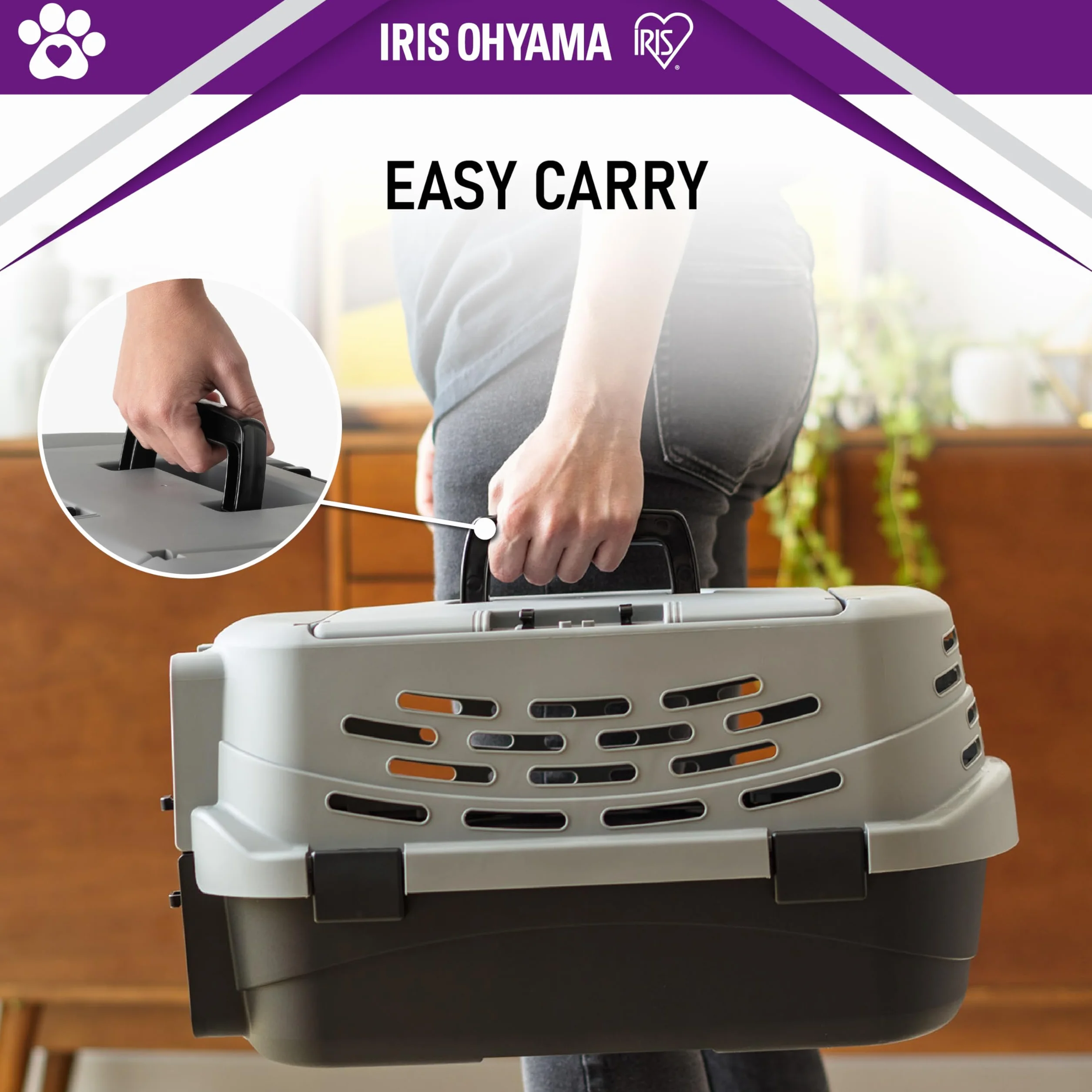Iris Ohyama 36.5L Caisse de Transport Chat Cage Transport Chat BPA-Frei Robuste Légère Plastique 48×30.5×25cm