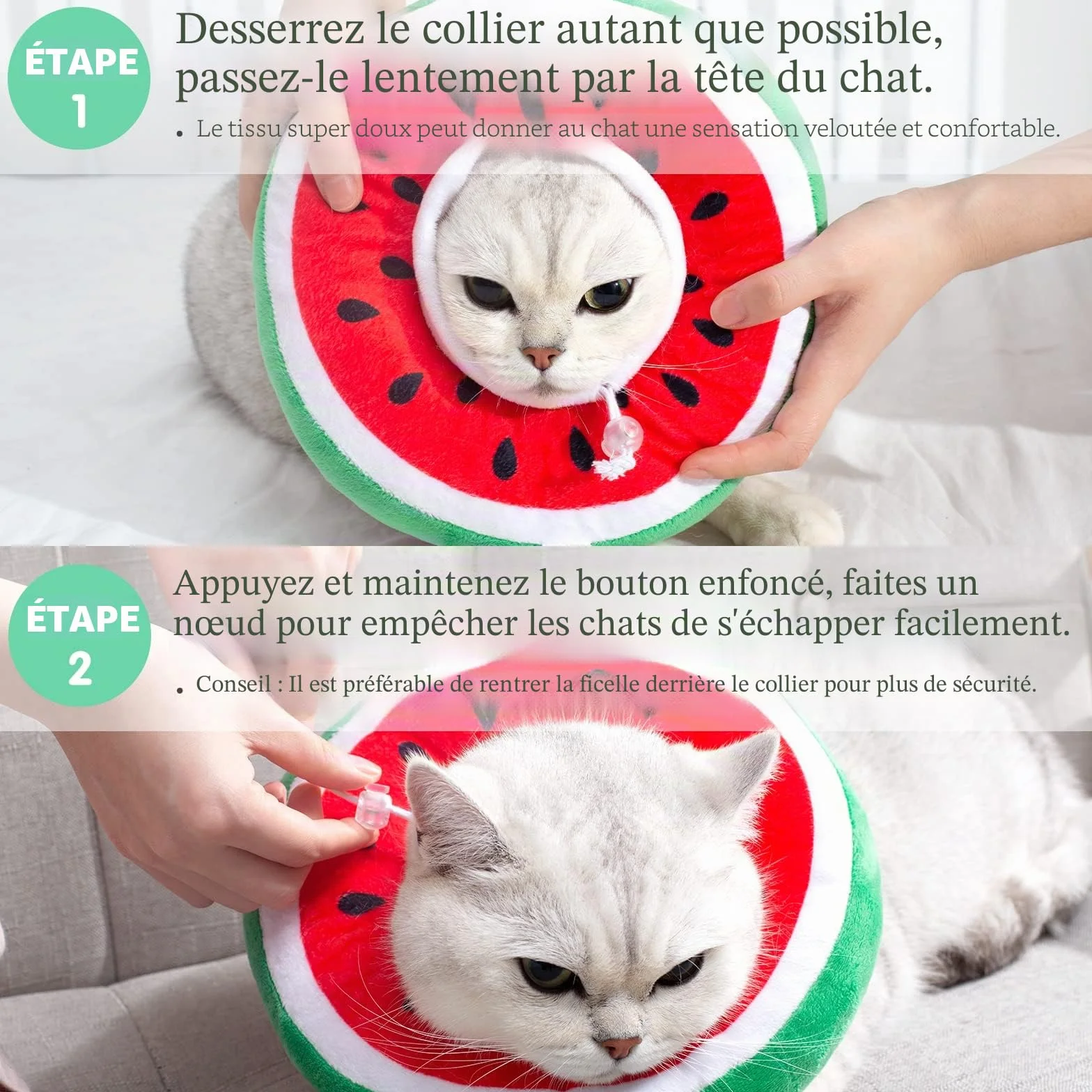 ANWA Collerette pour Chat Anti Léchage Réglable Pliable en Tissu Souple Forme Fruit Pastèque Taille S
