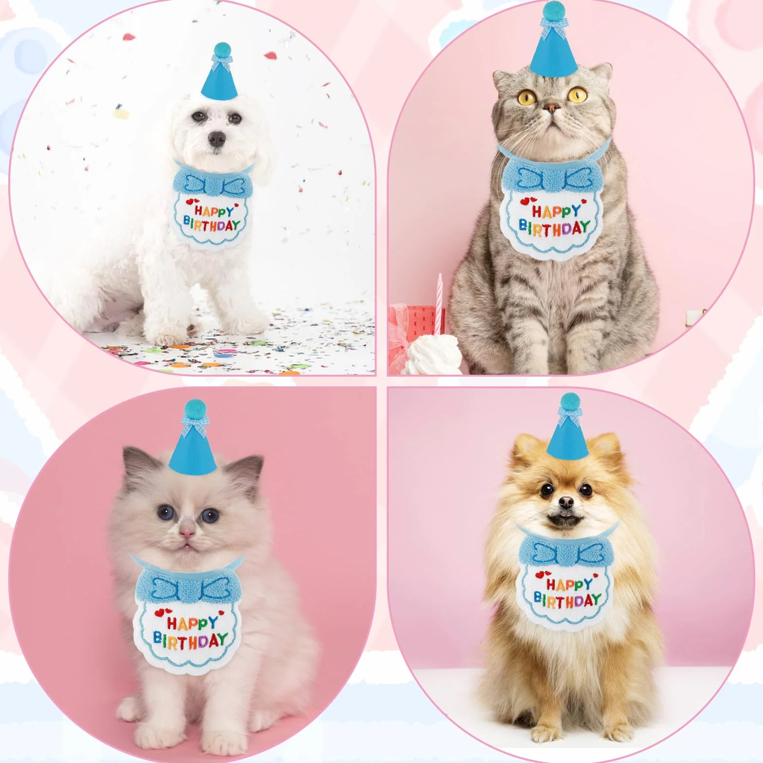 Bonnet d'anniversaire Brodé pour Petits Chiens et Chats - Bandana Animal de Compagnie - Accessoire de Fête Chiot