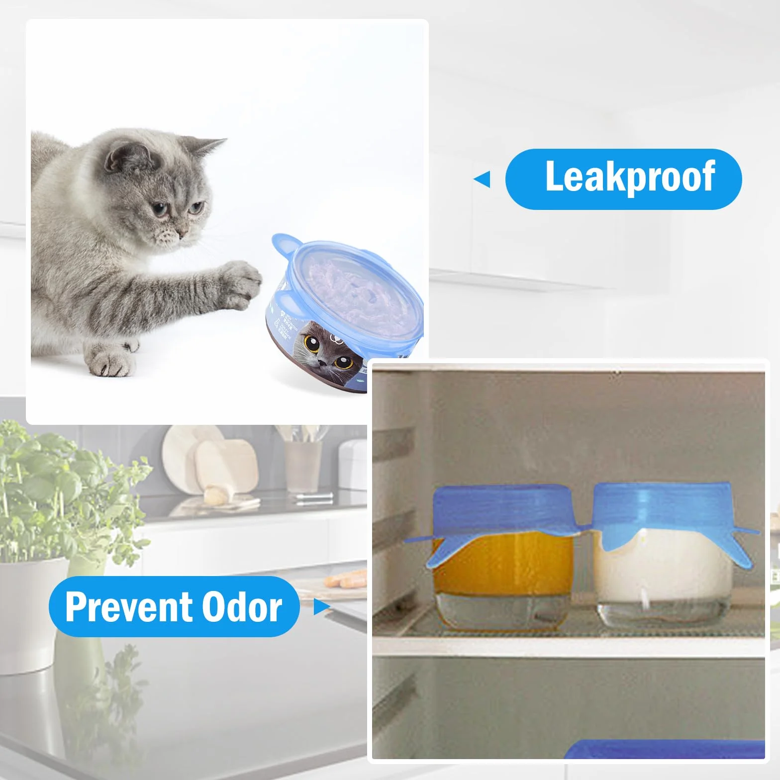 AKONE Lot de 6 couvercles de boîtes de nourriture pour chat - Couvercle en silicone extensible - 400 g / 200 g / 85 g - Pour la plupart des boîtes pour chats