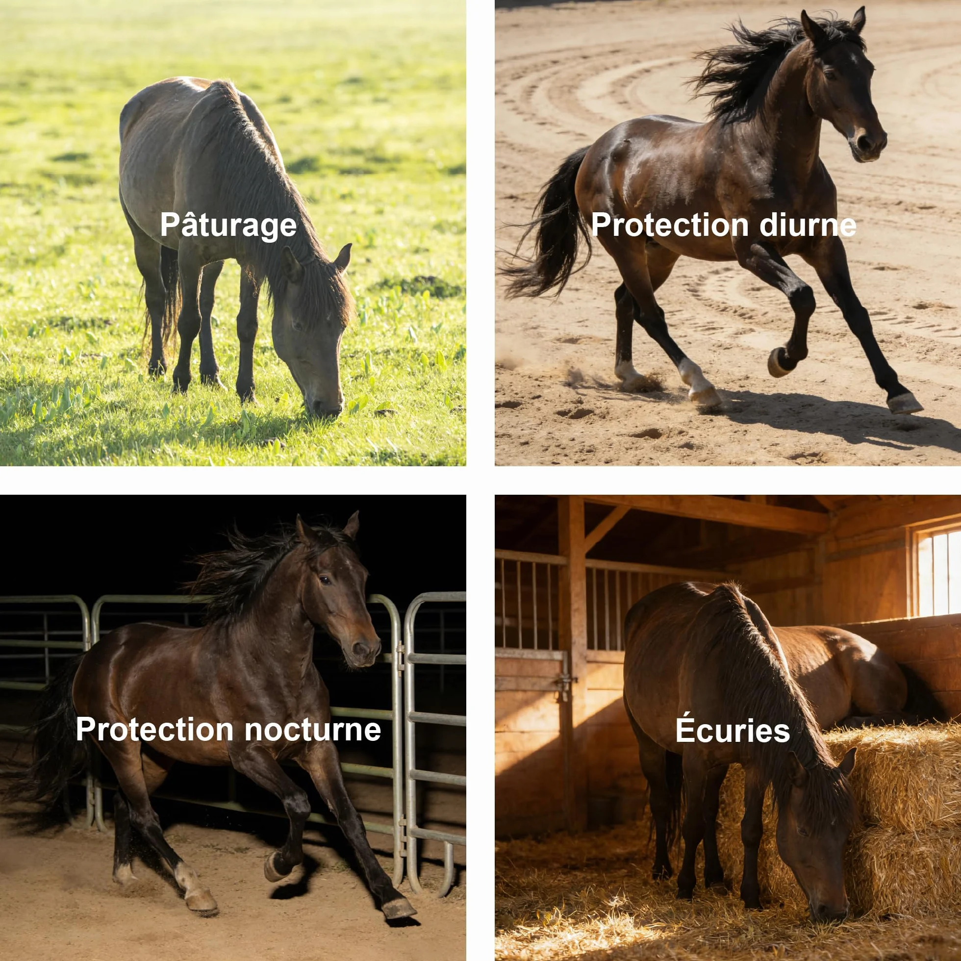 Guêtres pour Chevaux Lot de 4, Maille Respirante, Velcros Renforcés, Gris Medium