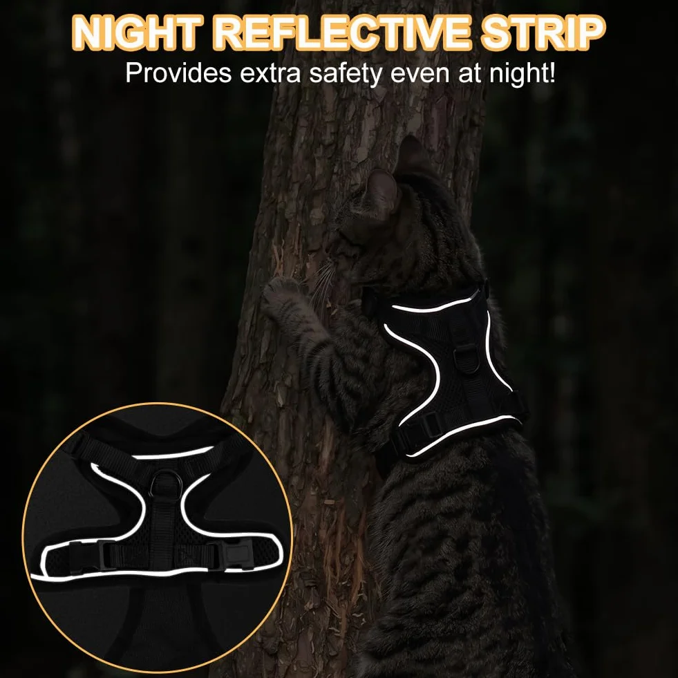 Aolso Harnais pour Chat Anti-éclatement Filet Respirant Réglable Réfléchissant Laisse 150cm Noir Taille M