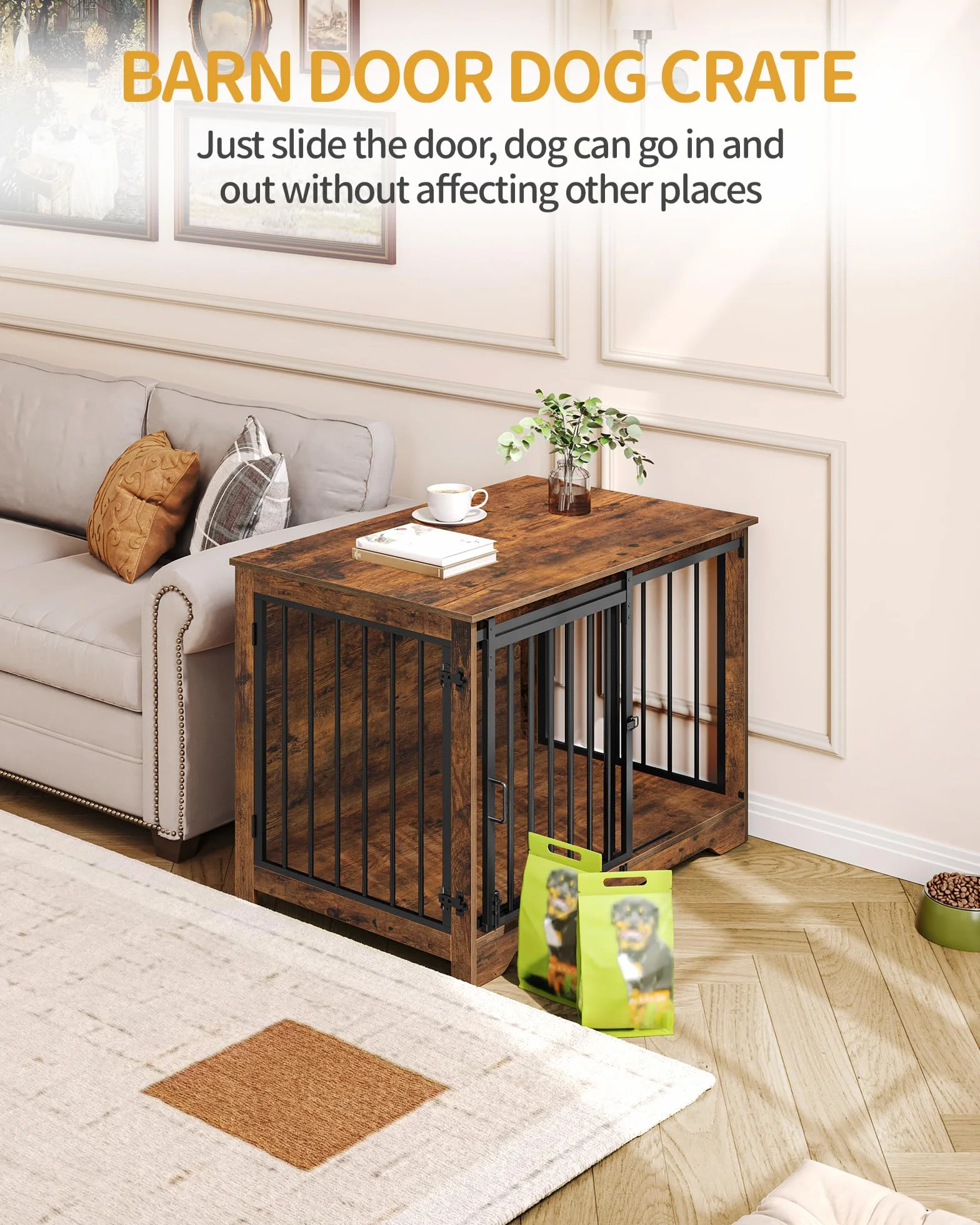 Hzuaneri Cage pour Chien 100 cm Meuble Cage Chien Interieur avec Porte Coulissante 2 Portes Niche Moderne Marron Rustique